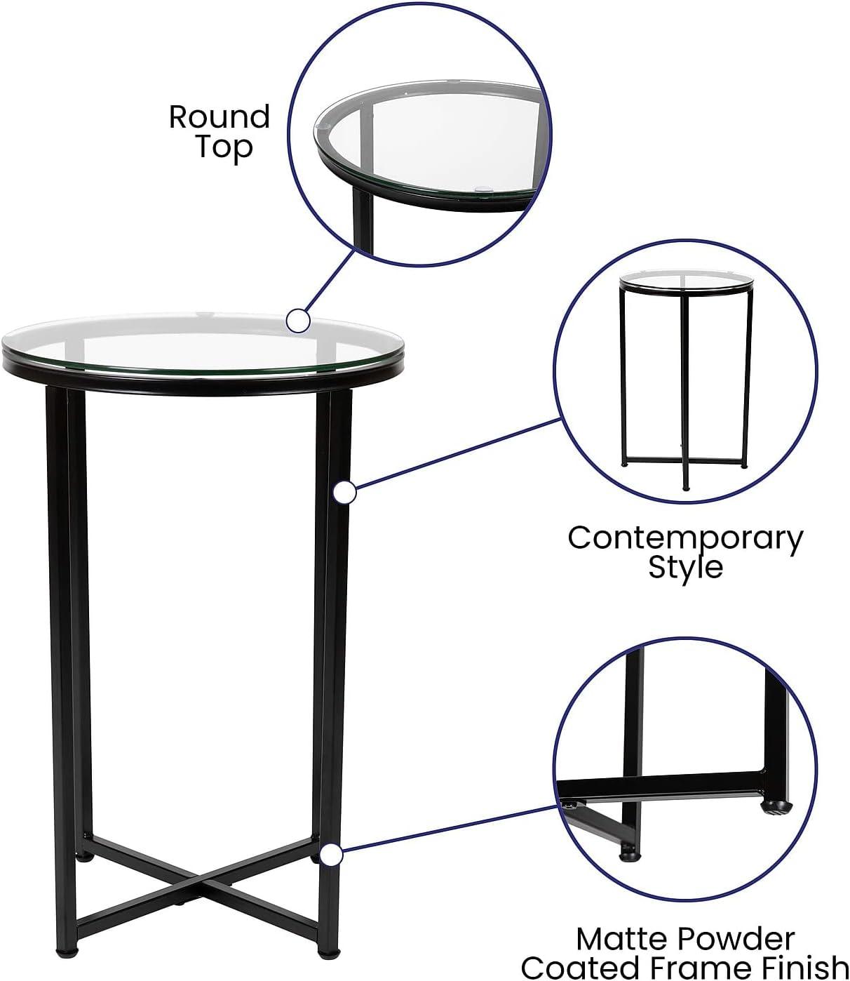 Flash Furniture Greenwich Collection End Table - Modern Clear Glass Accent Table with Crisscross Matte Black Frame