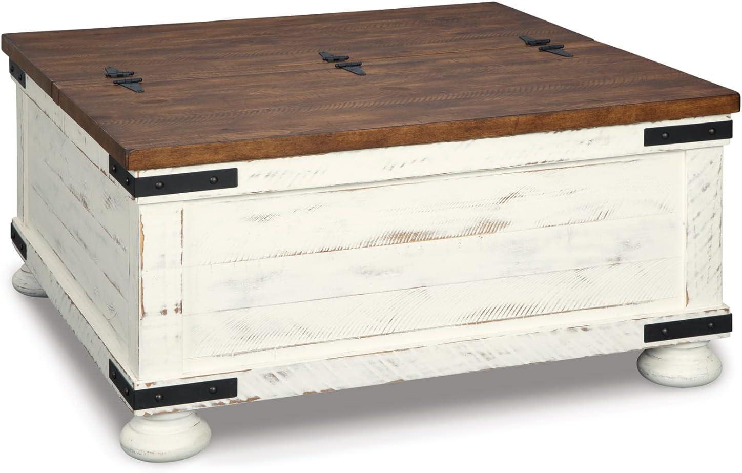 Wystfield Cocktail Table with Storage White/Brown - Signature Design by Ashley: Rectangular Lift-Top, Distressed Two-Tone Finish