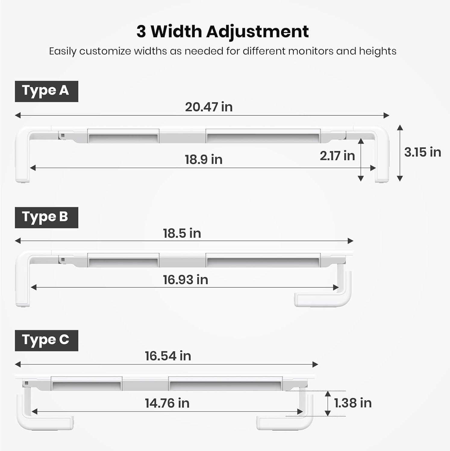 White Adjustable Foldable Monitor Stand with Storage Drawer