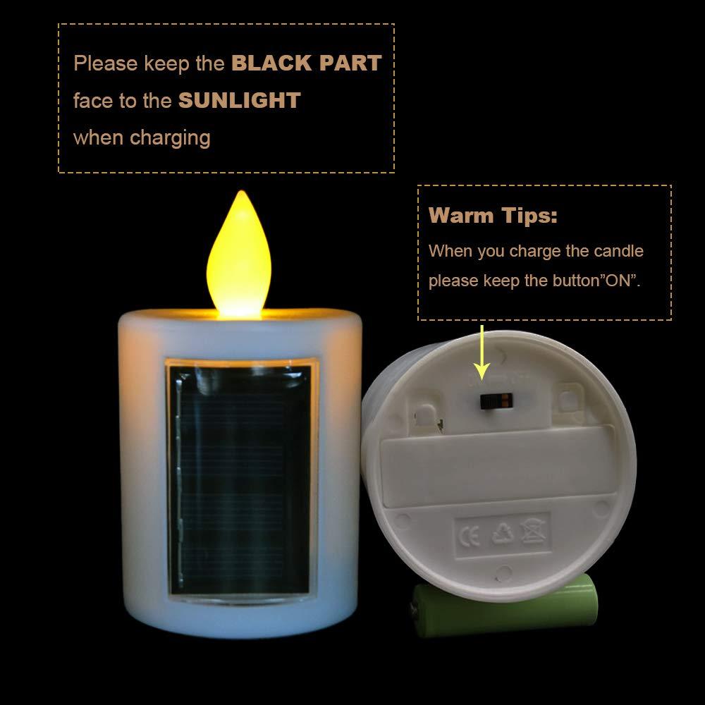 TELOSMA 2 PCS Solar Powered LED Candle Light Flameless Rechargeable Waterproof Candle for Window Outdoor Yard Lamp Garden Camping Lantern