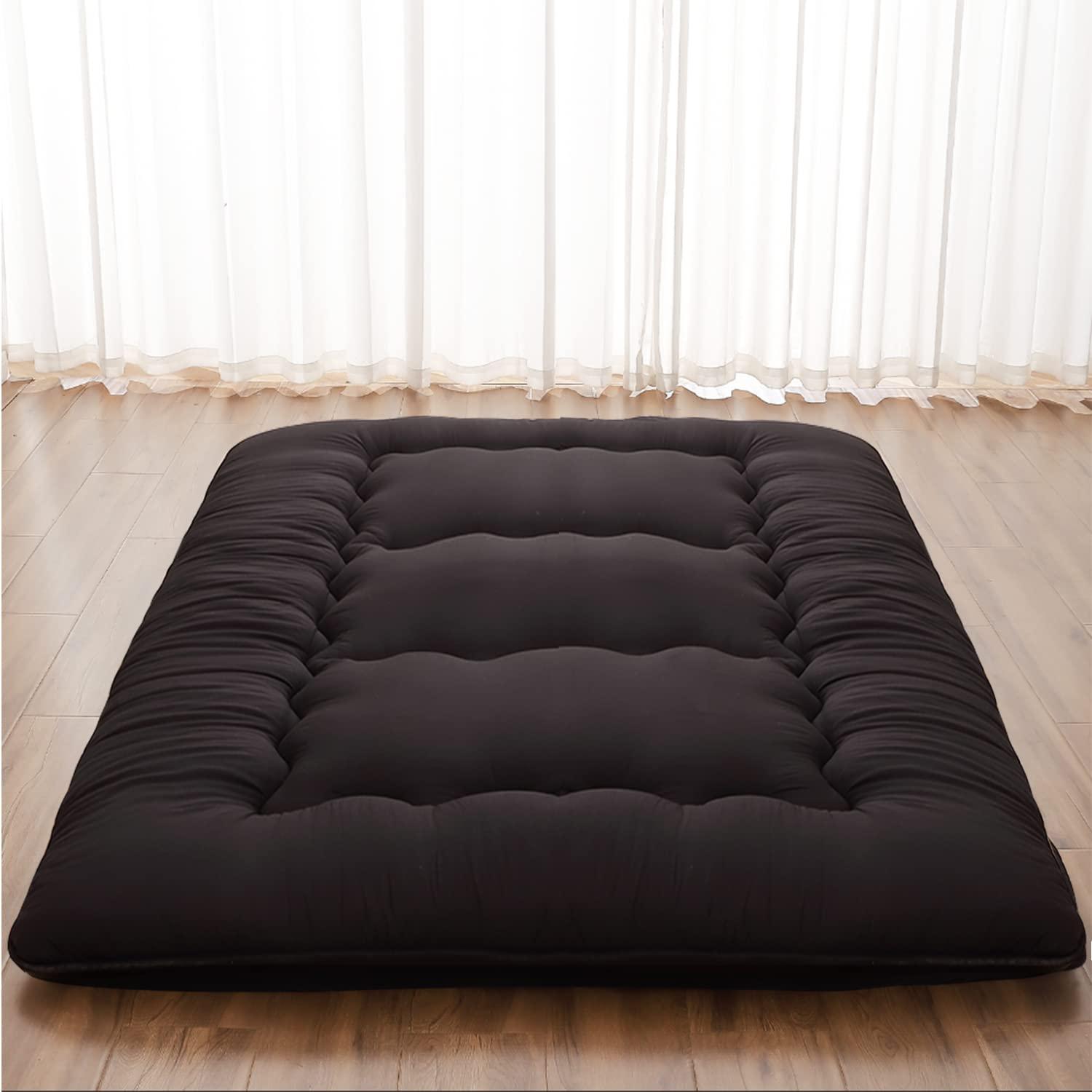 Japanese Floor Mattress, Japanese Futon Mattress Tatami Mat with Washable Cover, Easy to Store and Portable for Camping,(Black, Full)