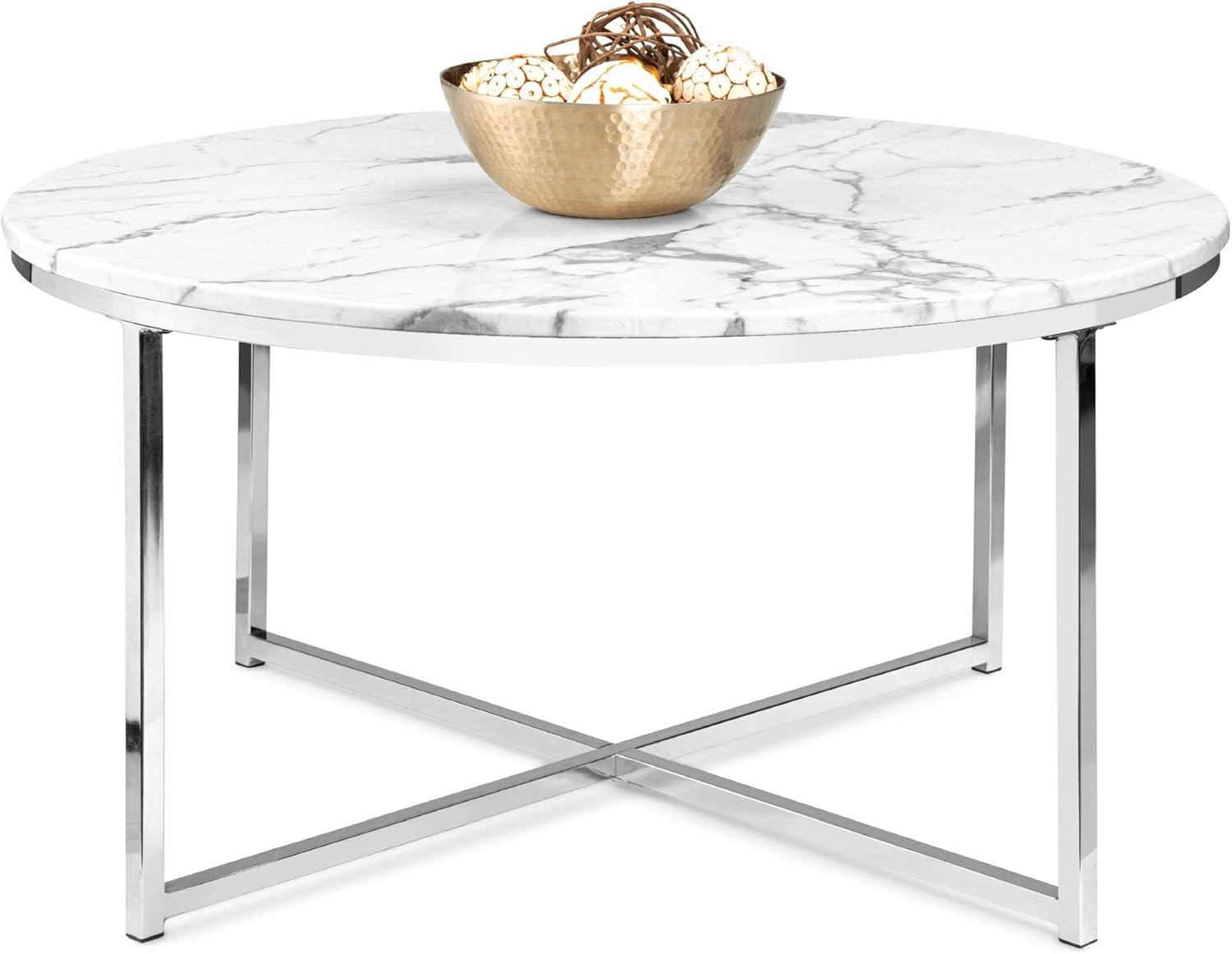 Elegant 36" Round Faux Marble Coffee Table with Metal Frame