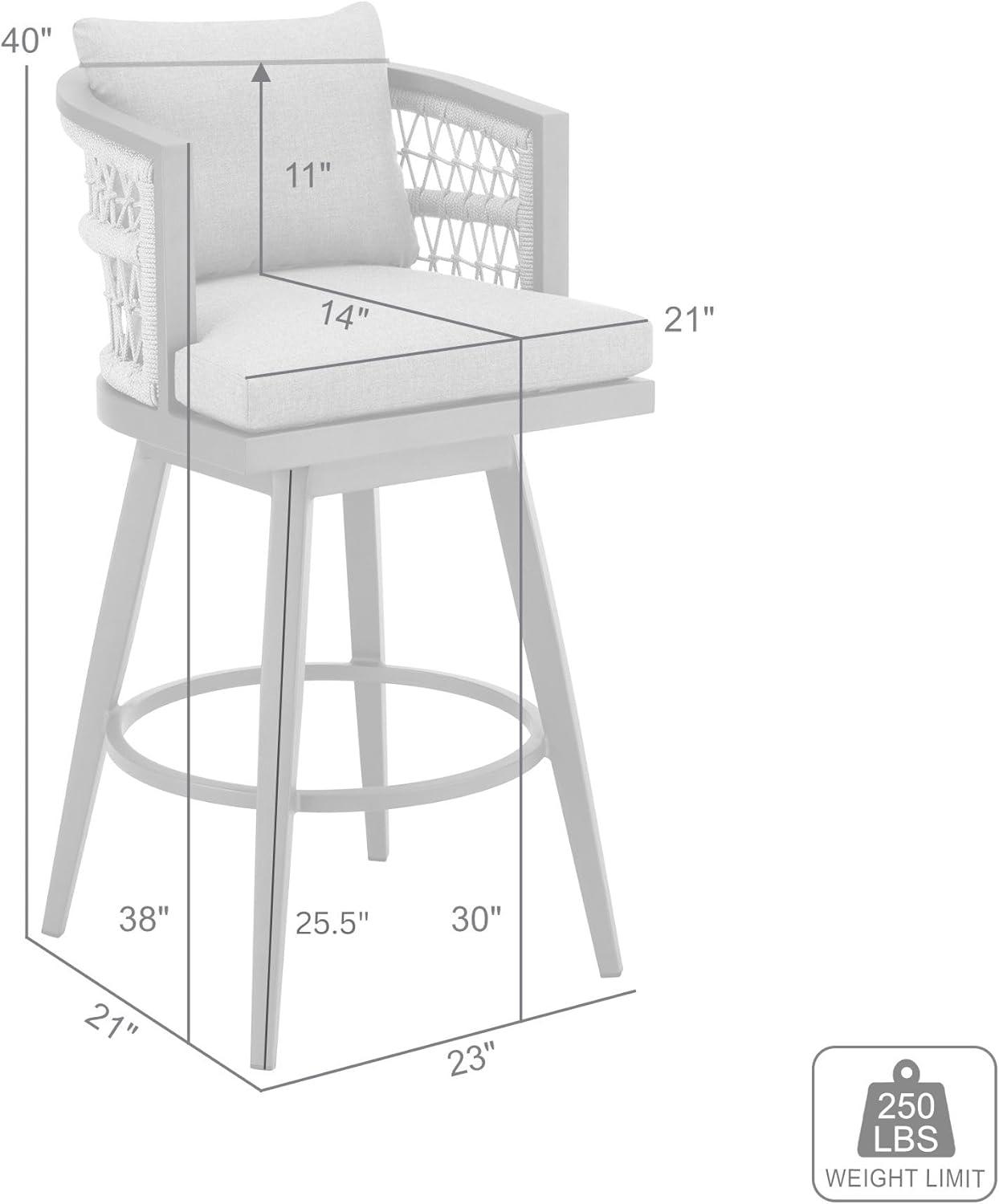 Zella Outdoor Swivel Bar or Counter Stool in Aluminum with Rope and Cushions