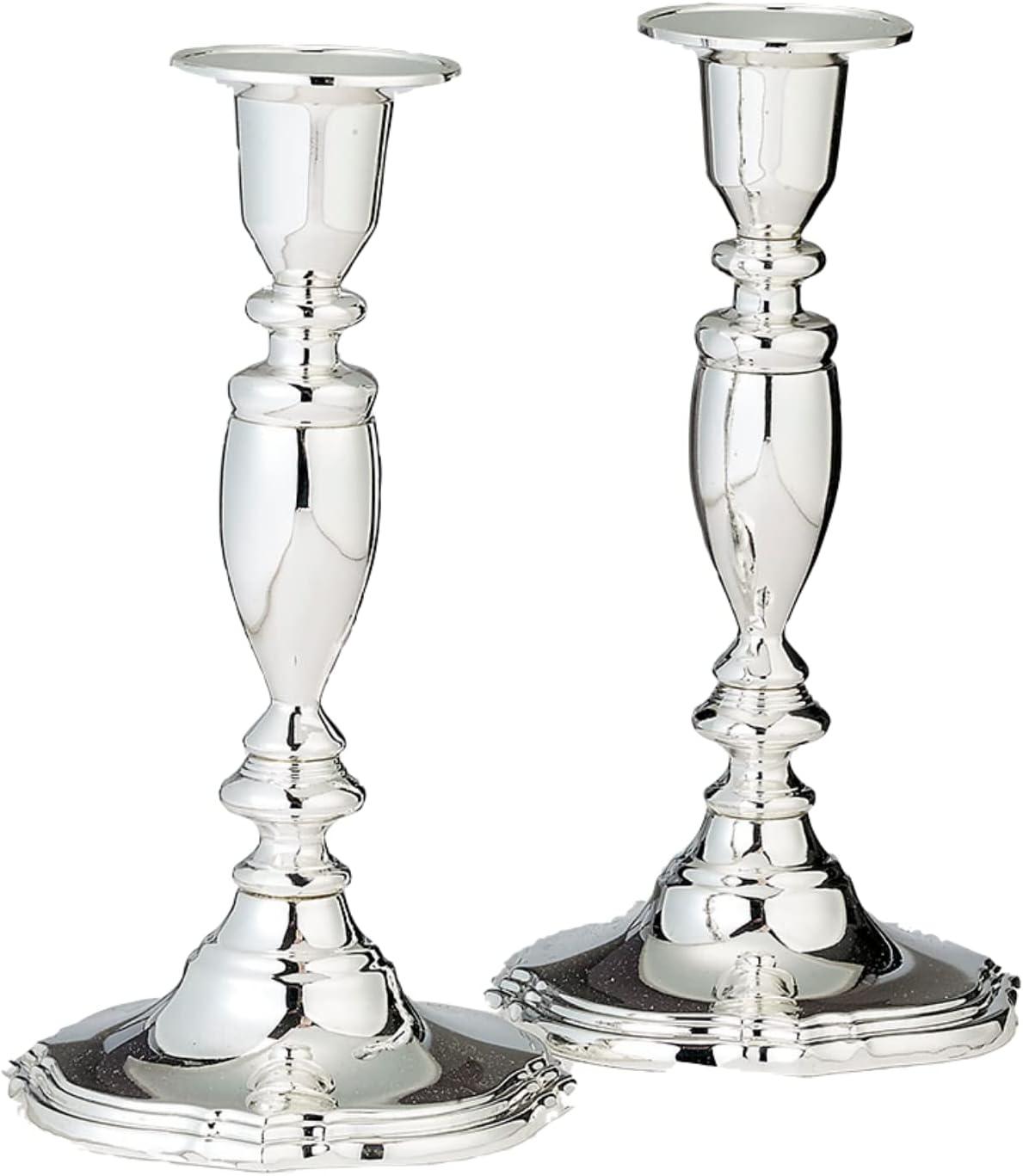 Silver 7" Zinc Shabbat Tabletop Candlesticks Set