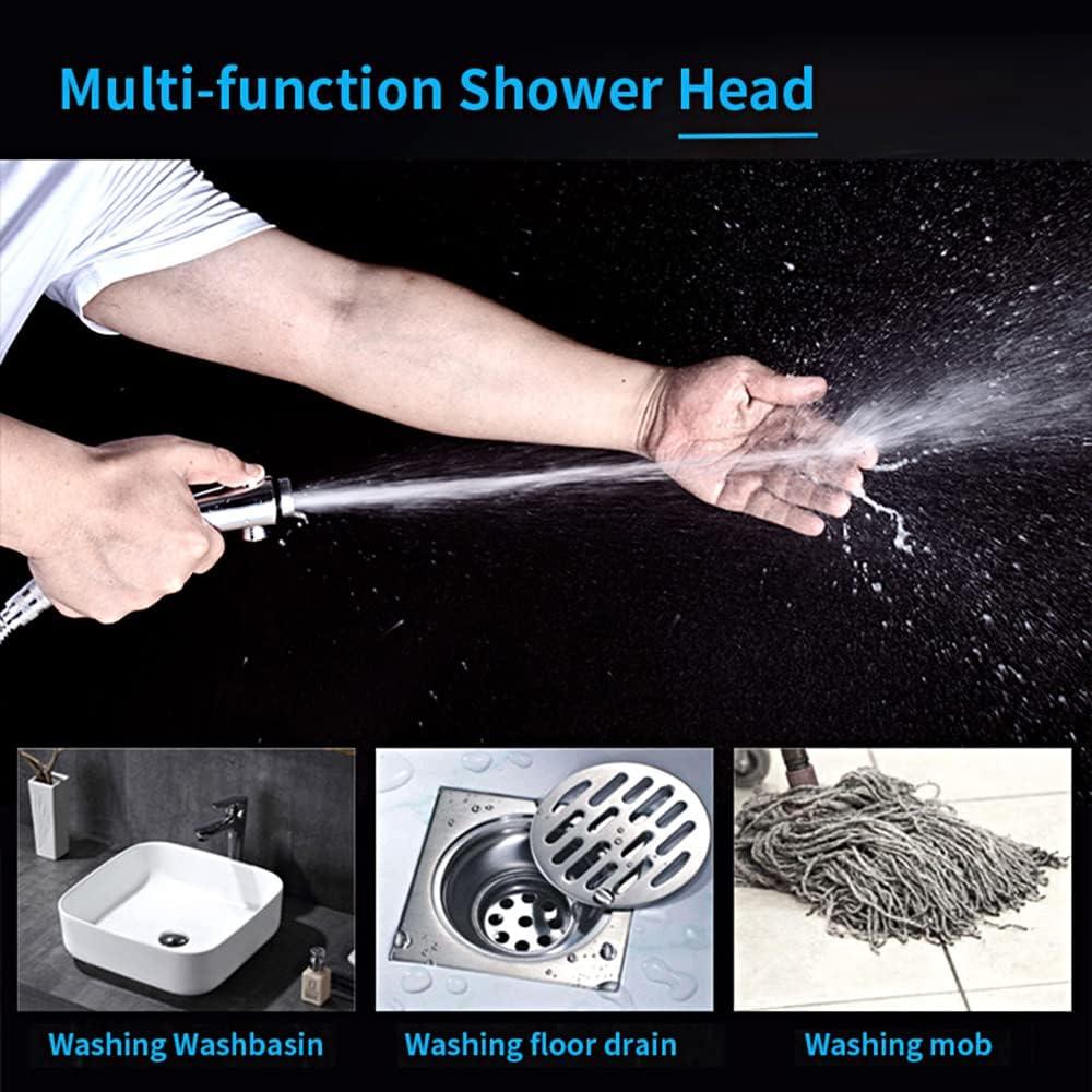 KAIYING Drill-Free High Pressure Handheld Shower Head with ONOFF Pause Switch 3 Spray Modes Water Saving Showerhead Detachable Puppy Shower Accessories (MShower Head (Chrome)+Bracket + Hose)