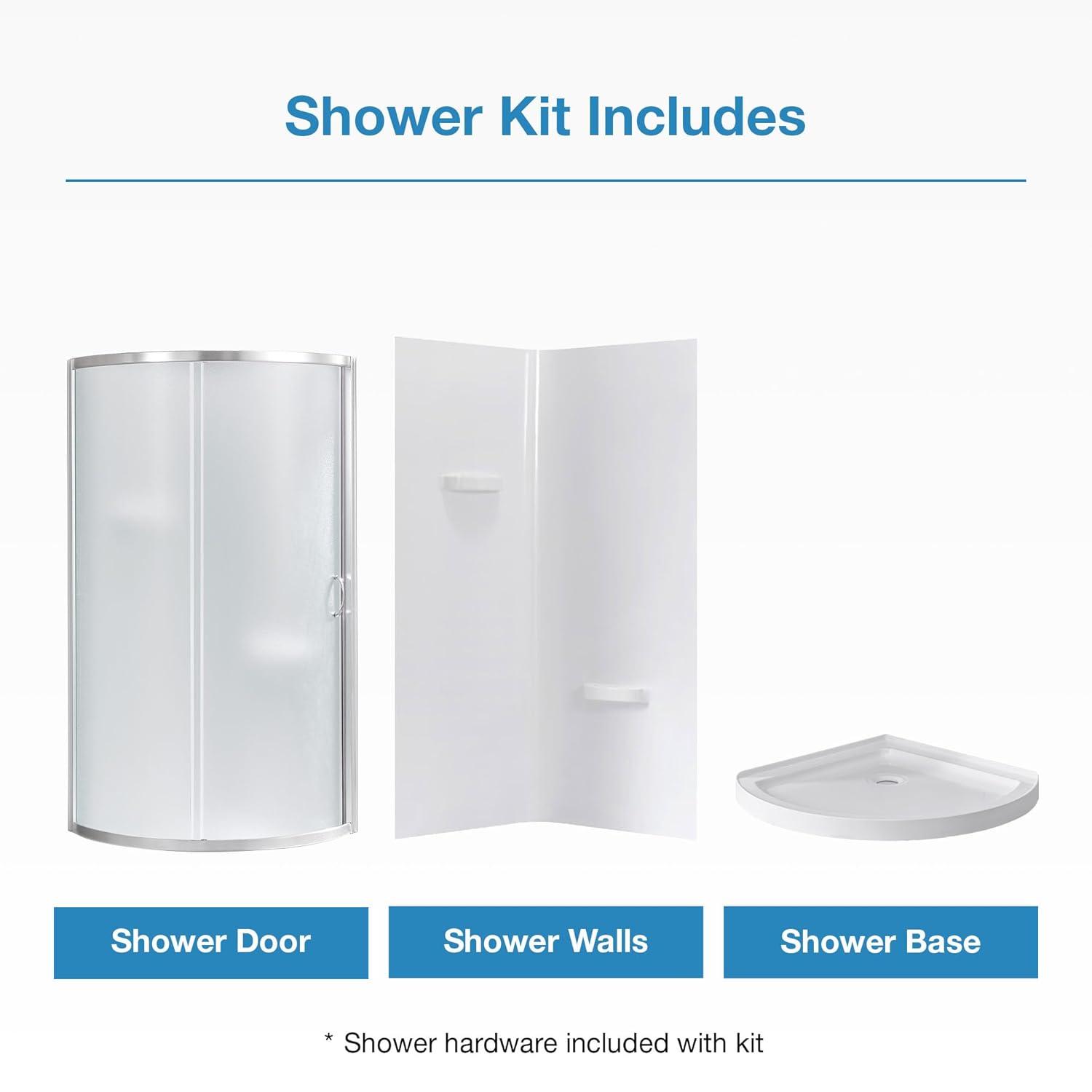OVE Decors Breeze 33 in. Framed Round Shower Kit w/ Frosted Glass, Base, Wall