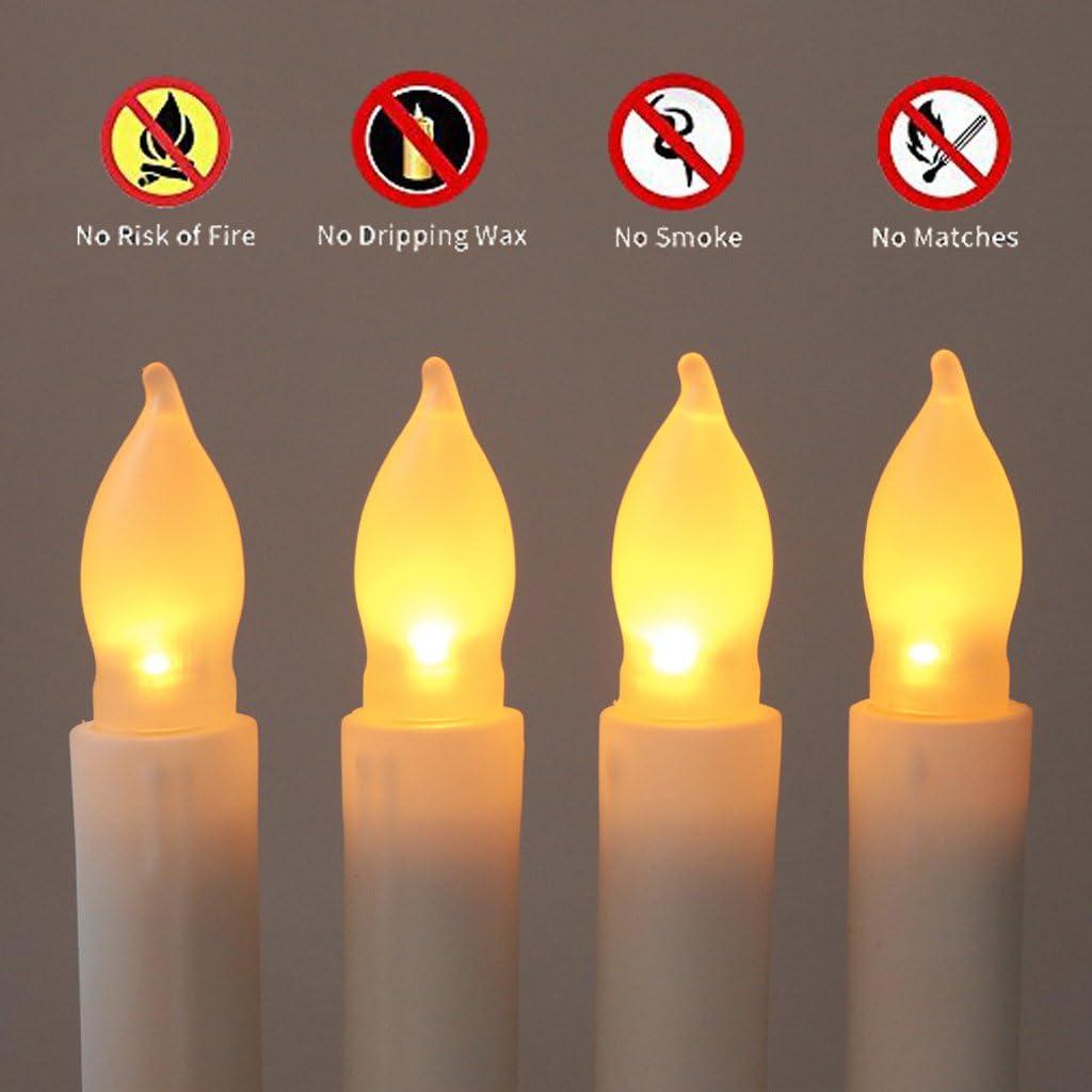NEWEEN Set of 24 Flamelesss LED Taper Candles with Warm White Flickering Flame Light, Battery Operated Floating Candles, LED Taper Handheld Candlesticks for Church Party Halloween Decorations