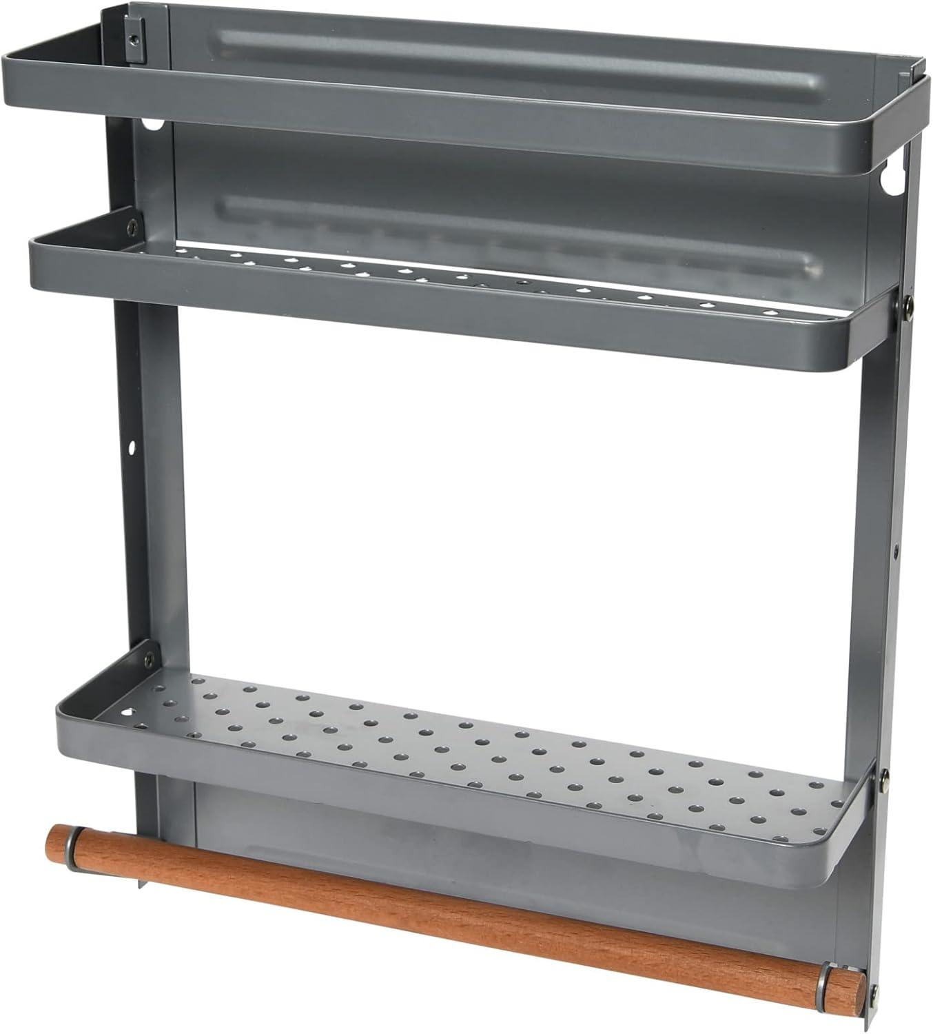 Gray Metal Magnetic Organizer with Towel Rack and Shelves