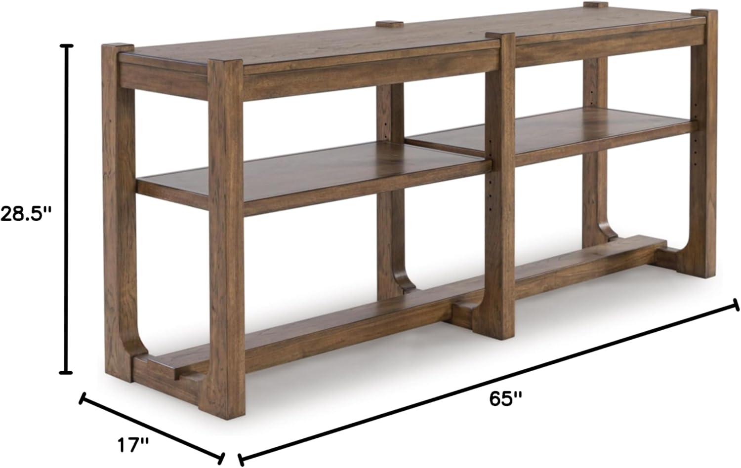 Signature Design by Ashley Cabalynn Farmhouse Sofa Table with 2 Adjustable Shelves, Light Brown