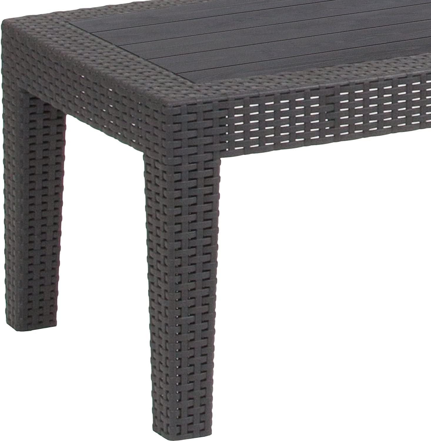 Merrick Lane 4 Piece Dark Gray Faux Rattan Patio Furniture Set with 2 Chairs and Sofa with Removable Light Gray Cushions and Table