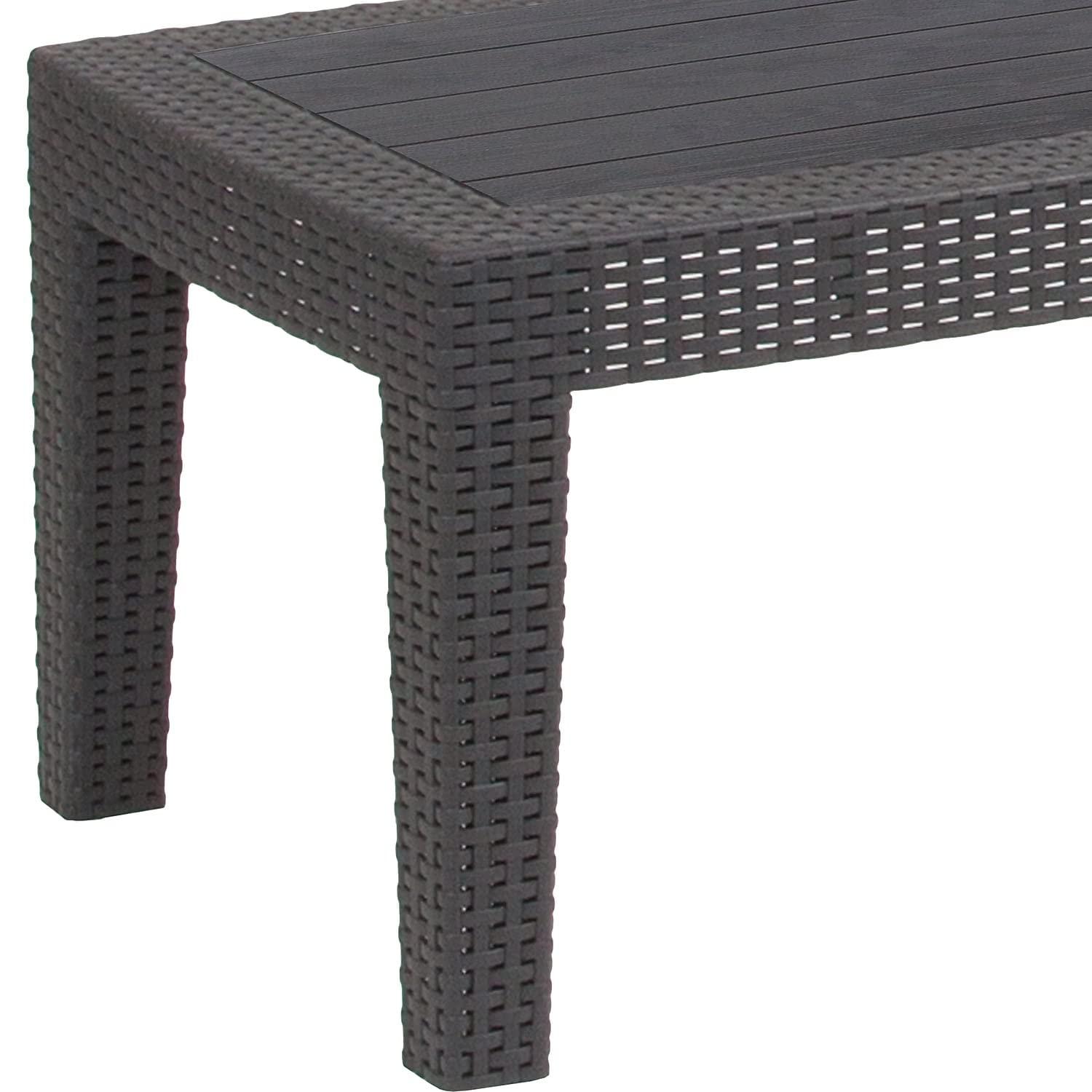 Merrick Lane 4 Piece Dark Gray Faux Rattan Patio Furniture Set with 2 Chairs and Sofa with Removable Light Gray Cushions and Table