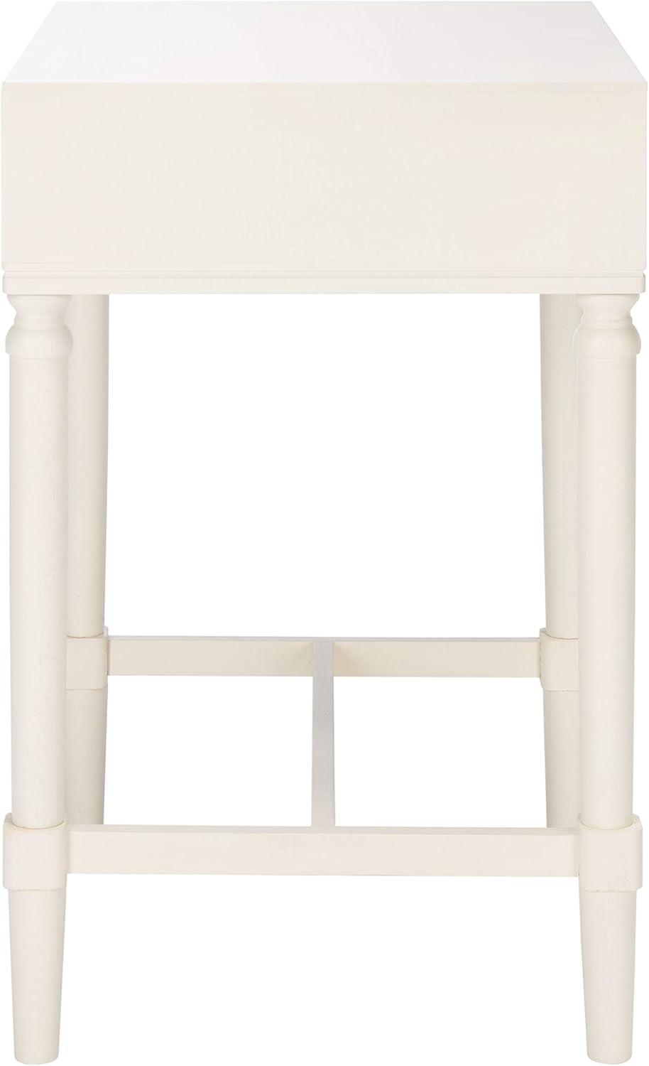 Elegant White Wood Accent Table with Carved Details and Storage Drawer