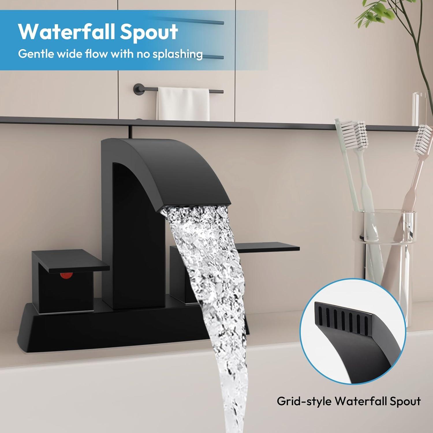 Matt Black Bathroom Sink Faucet 4 inch Bathroom Faucets for Sink 2-Handle Faucet with Pop-up Drain Vanity Faucet Modern