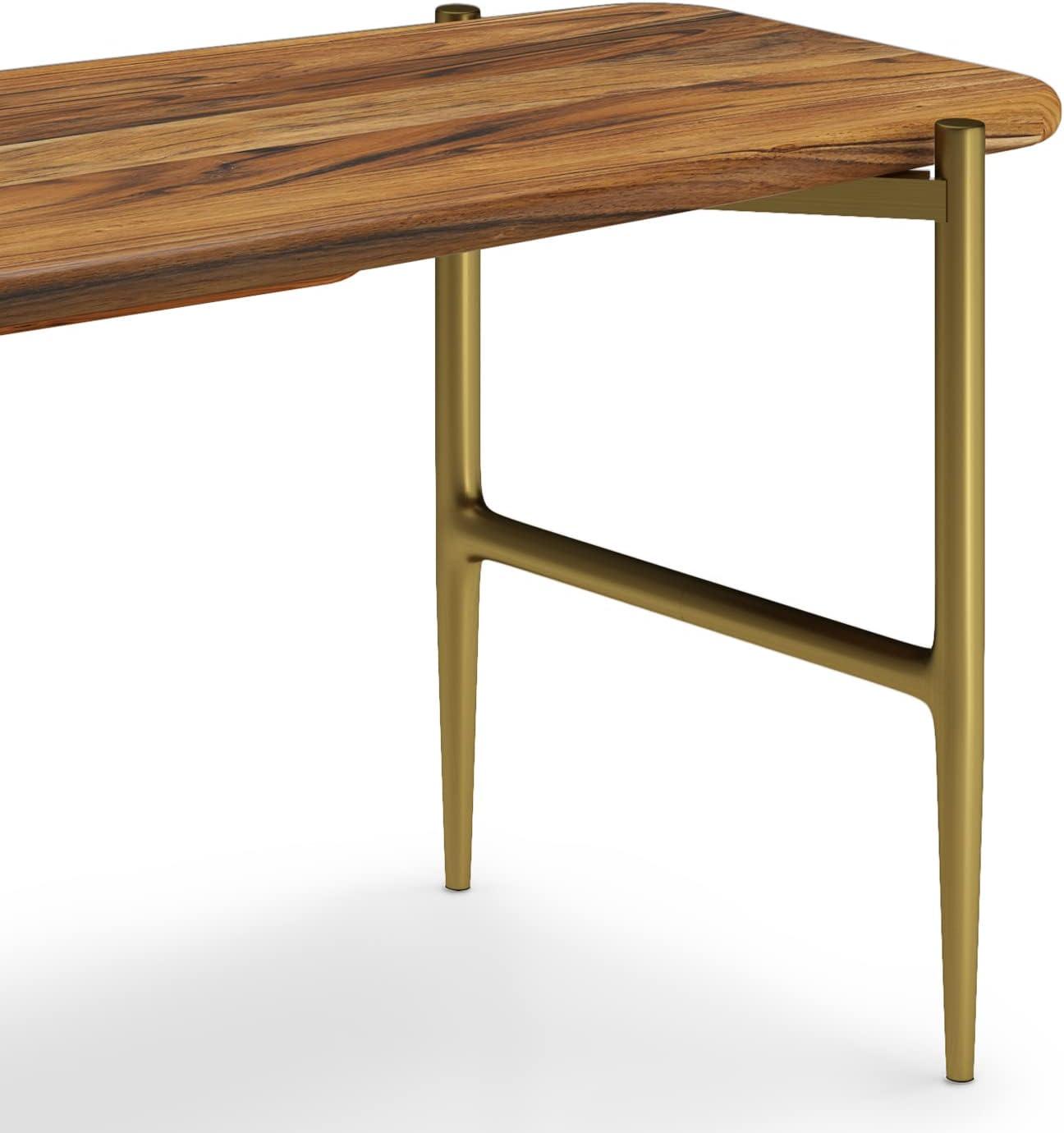 Wagner 46" Transitional Acacia Wood Bench with Antique Brass Metal