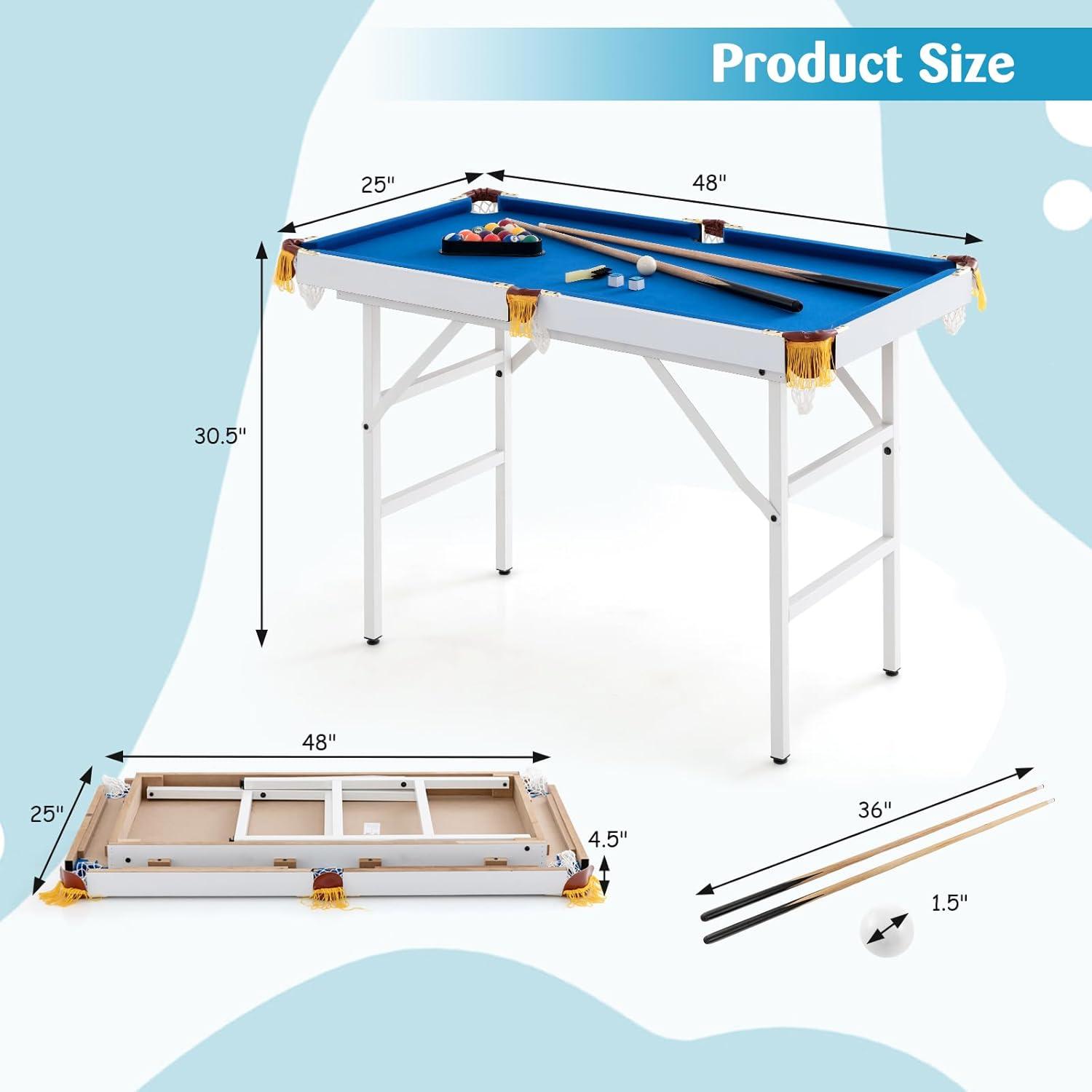 Costway 47" Folding Billiard Table Pool Game Table for Kids w/ Cues & Chalk & Brush