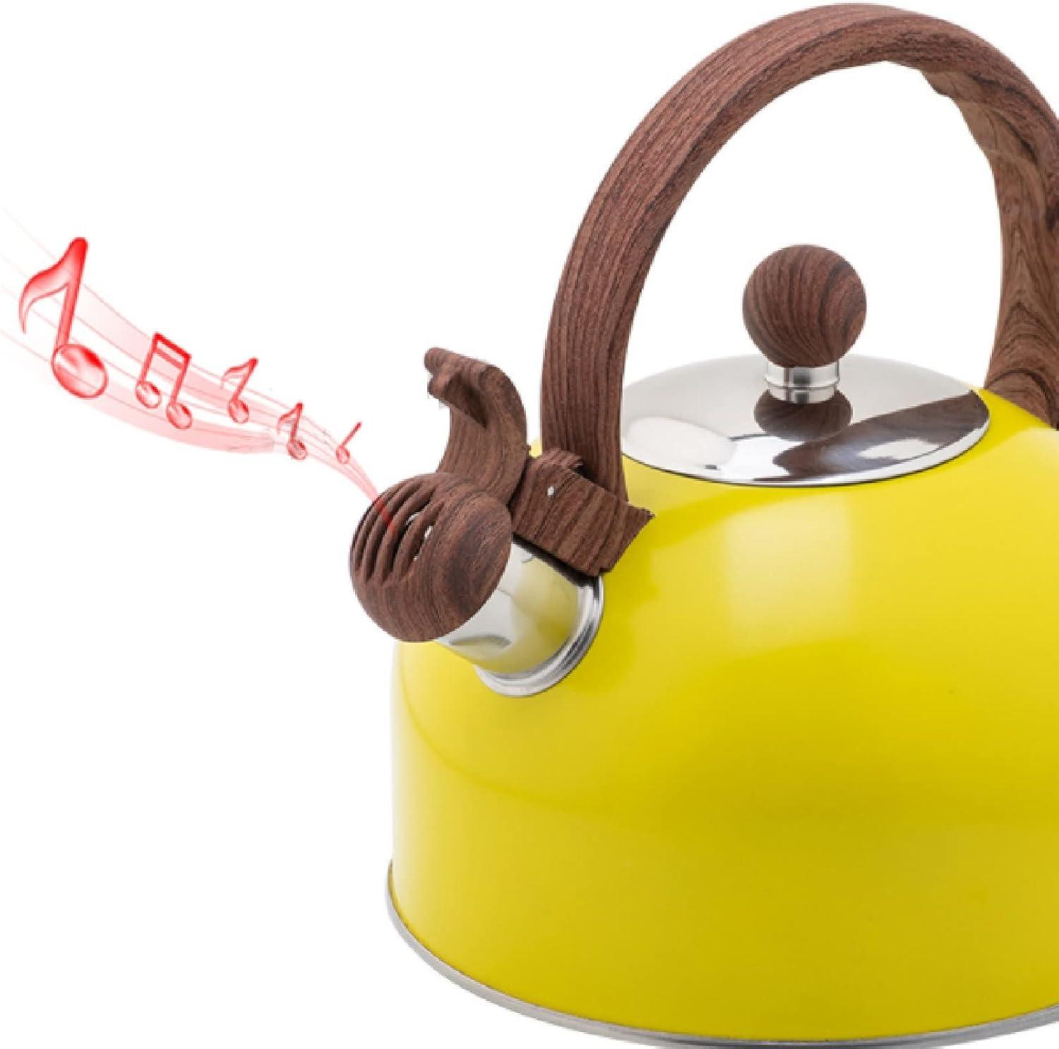 Venoly 2.5 Liter Whistling Tea Kettle - Modern Stainless Steel Whistling Tea Pot for Stovetop Hot Water Boiler with Cool Grip Ergonomic Handle (Lemon Yellow, 2.5 Quarts/Liters)