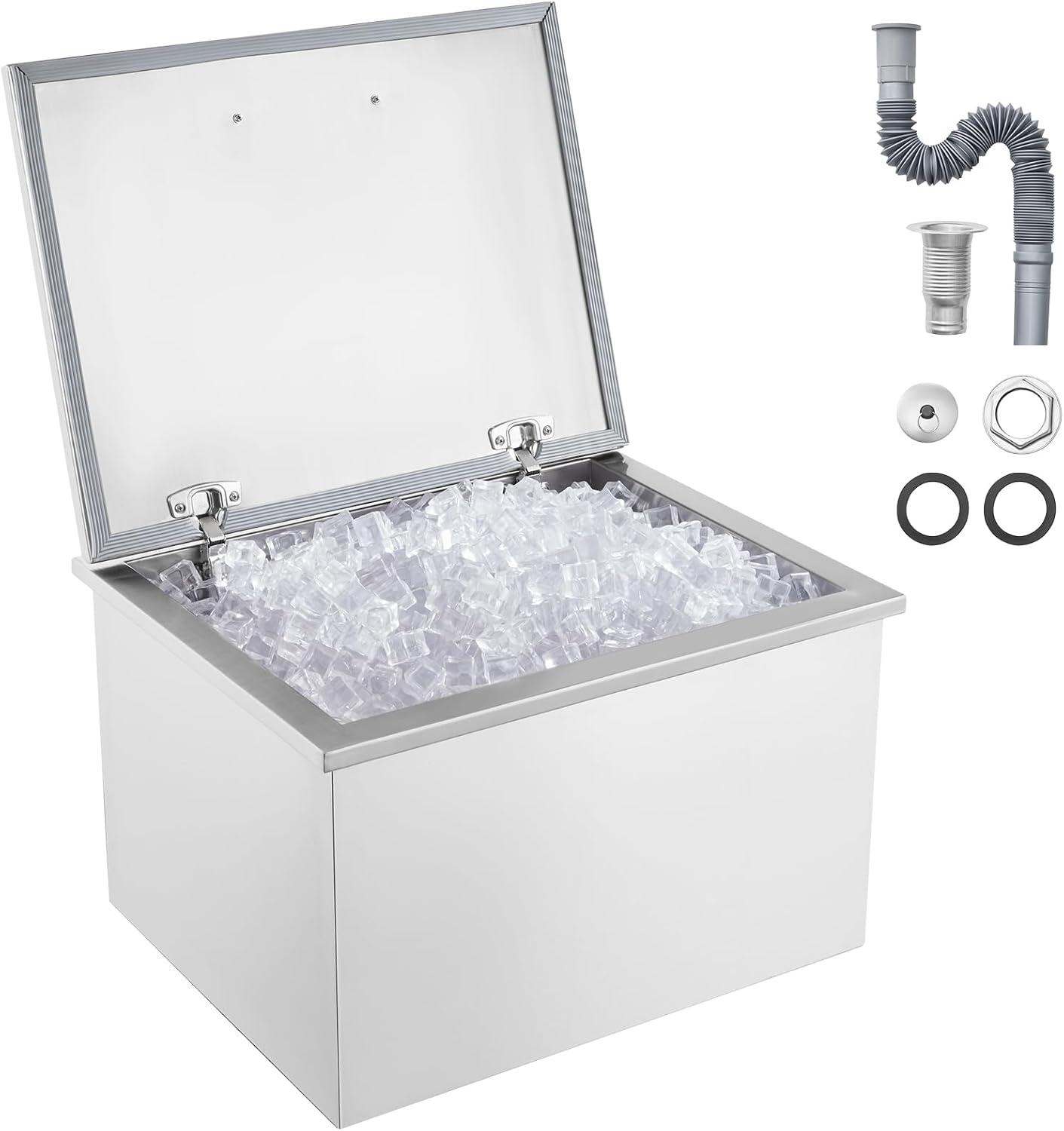 VEVOR 40Quart Drop in Ice Chest Ice Cooler Ice Bin Stainless Steel 20"x16"x14.6"