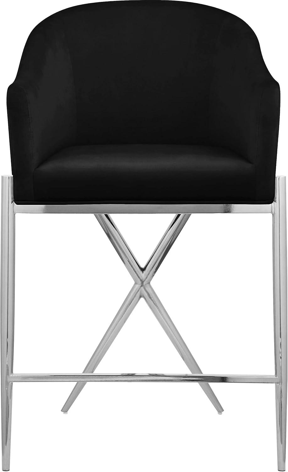 Meridian Furniture Xavier Black Velvet Counter Stool with Chrome Metal Legs