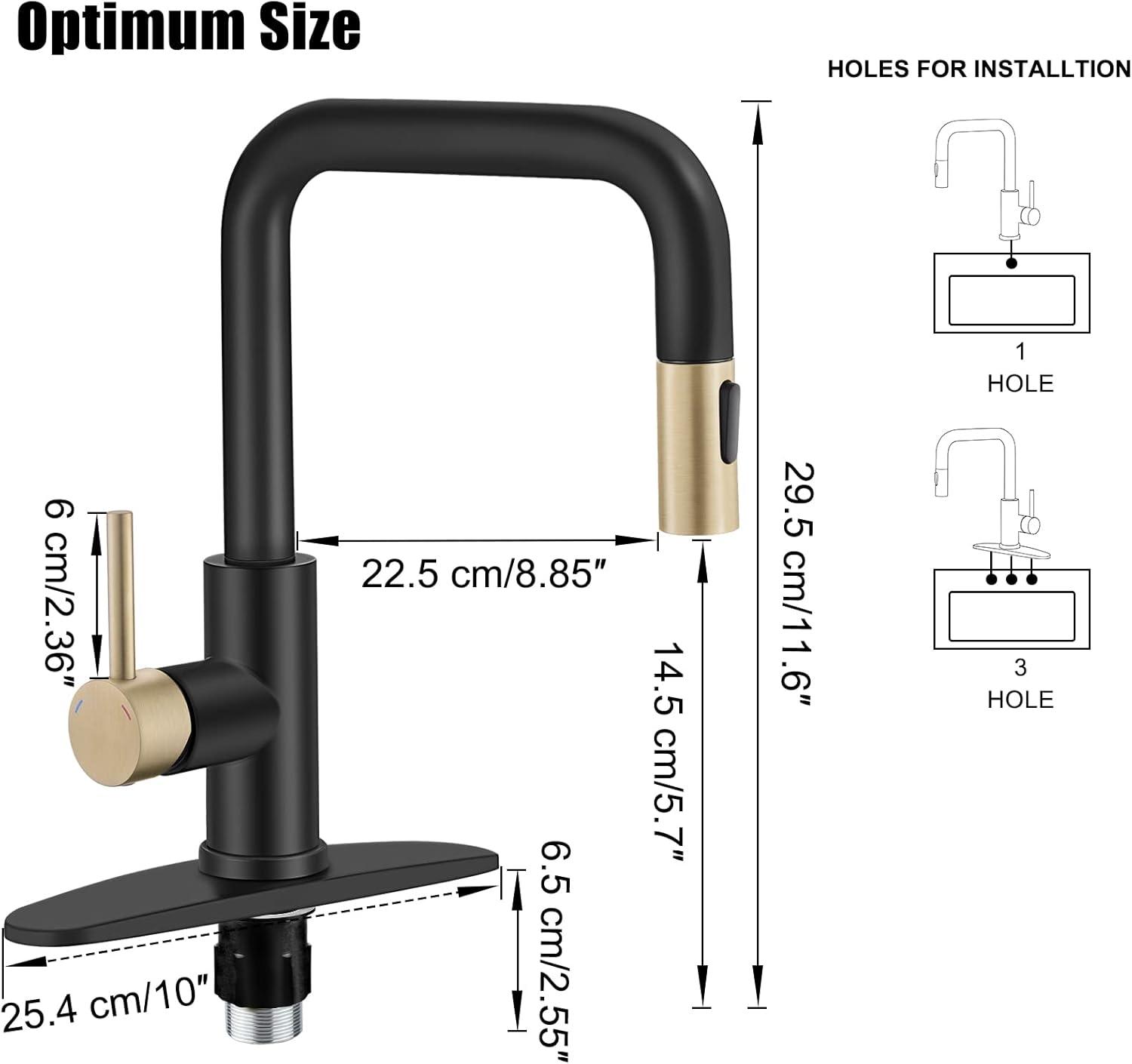 Matte Black and Brushed Gold Stainless Steel Pull-Out Kitchen Faucet