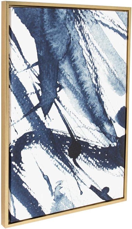 Kate & Laurel All Things Decor 23"x33" Sylvie Indigo Watercolor Framed Wall Art by Amy Peterson Gold Modern Blue Abstract Wall Art