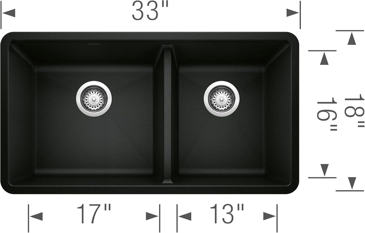 Precis SILGRANIT 33" L X 18" W Double Bowl Undermount Kitchen Sink