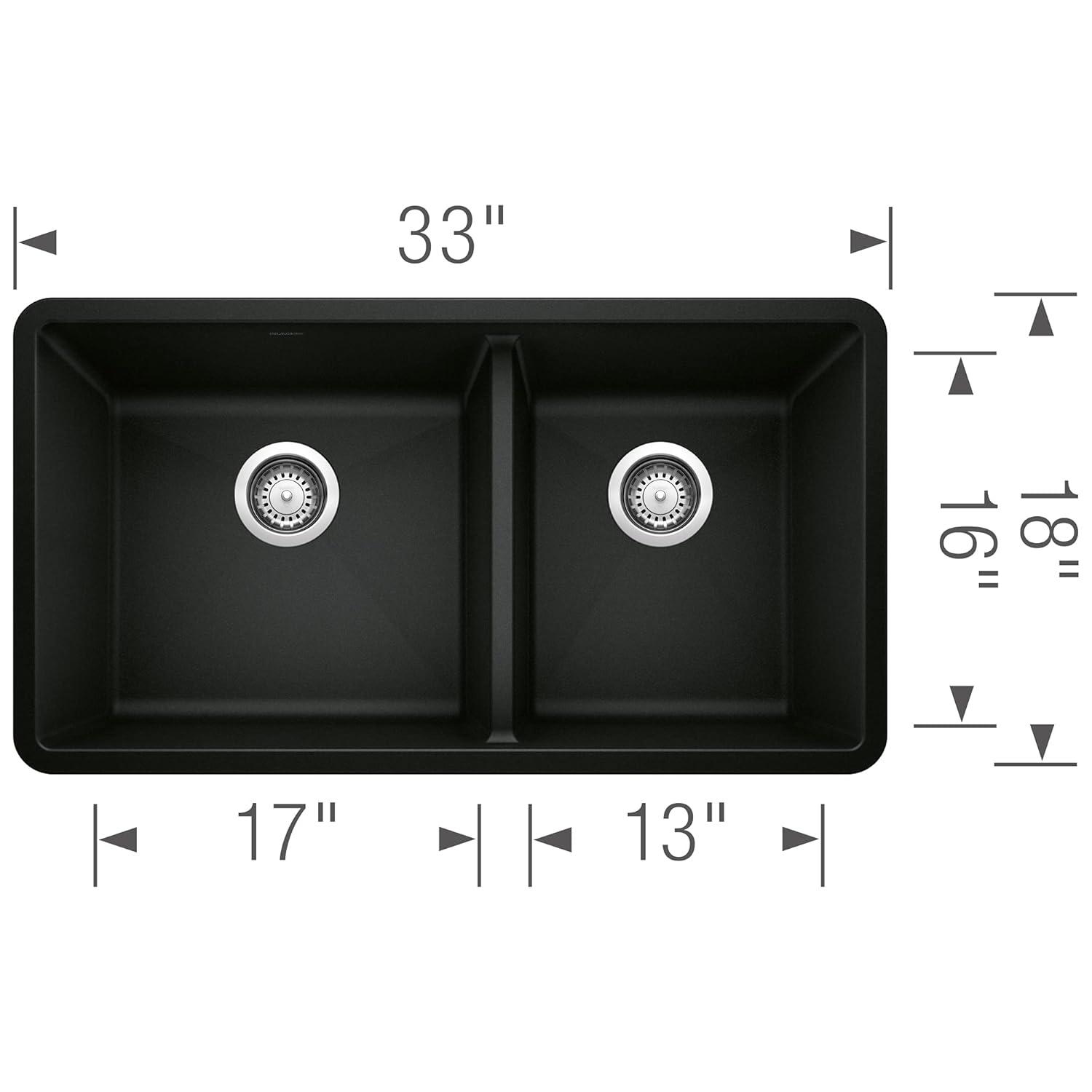 Precis SILGRANIT 33" L X 18" W Double Bowl Undermount Kitchen Sink