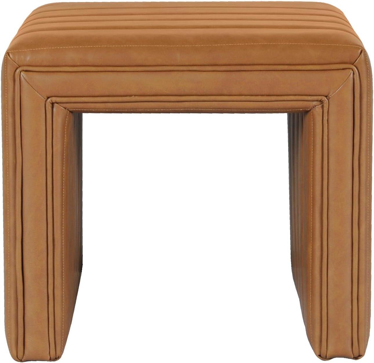 Modern Channel Ottoman Caramel Faux Leather - HomePop: Upholstered Rectangle, No Assembly Required