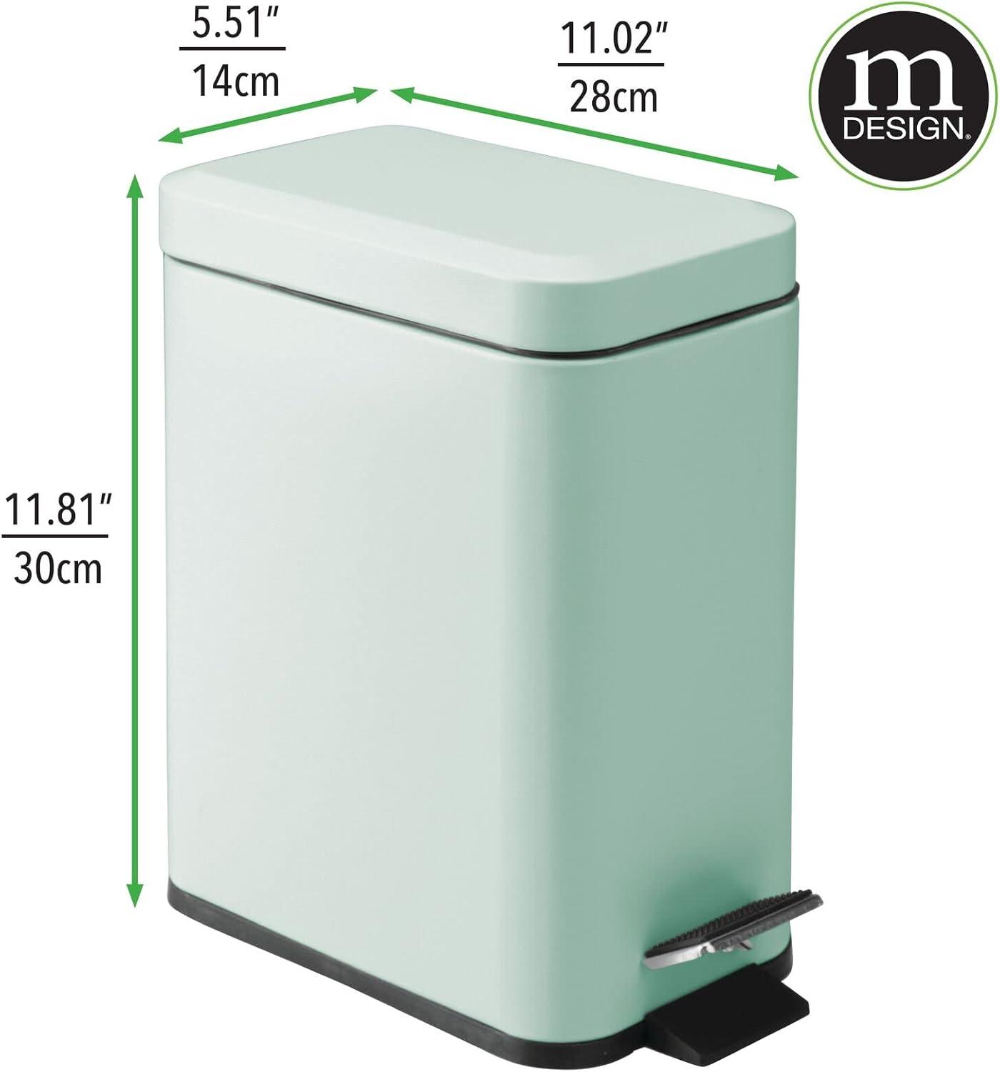 mDesign  1.3 Gallon Rectangle Metal Step Can, Liner/Handle, Lt. Mint Green