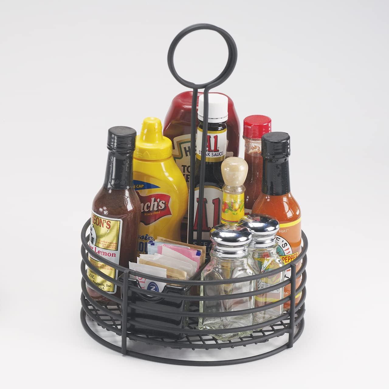 G.E.T. Enterprises Black Round Stainless Steel Condiment Caddy Iron Teflon Coated Table Caddies Collection 4-31860 (Pack of 1)