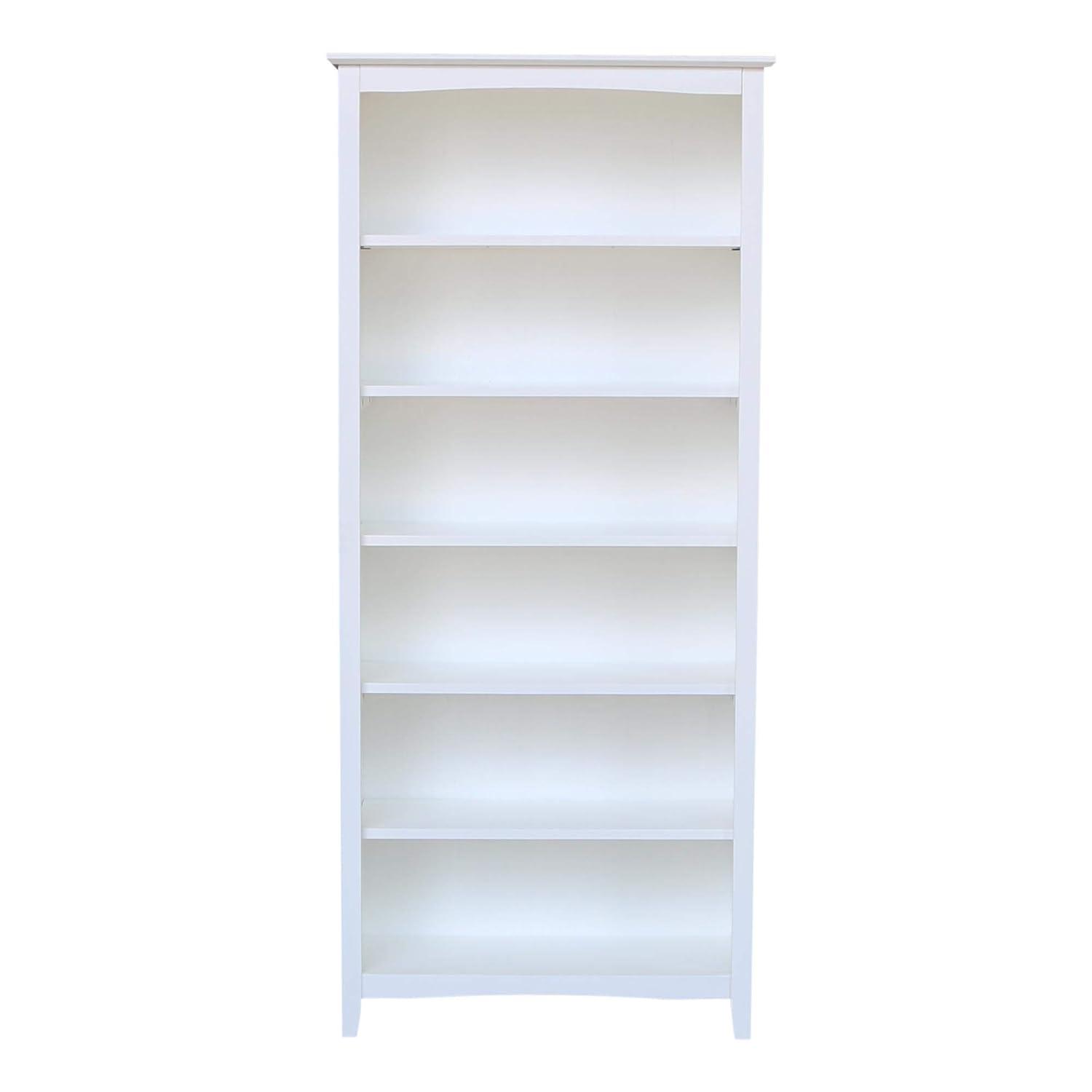 72" Shaker Bookshelf White - International Concepts: Solid Wood, 5 Fixed & Adjustable Shelves