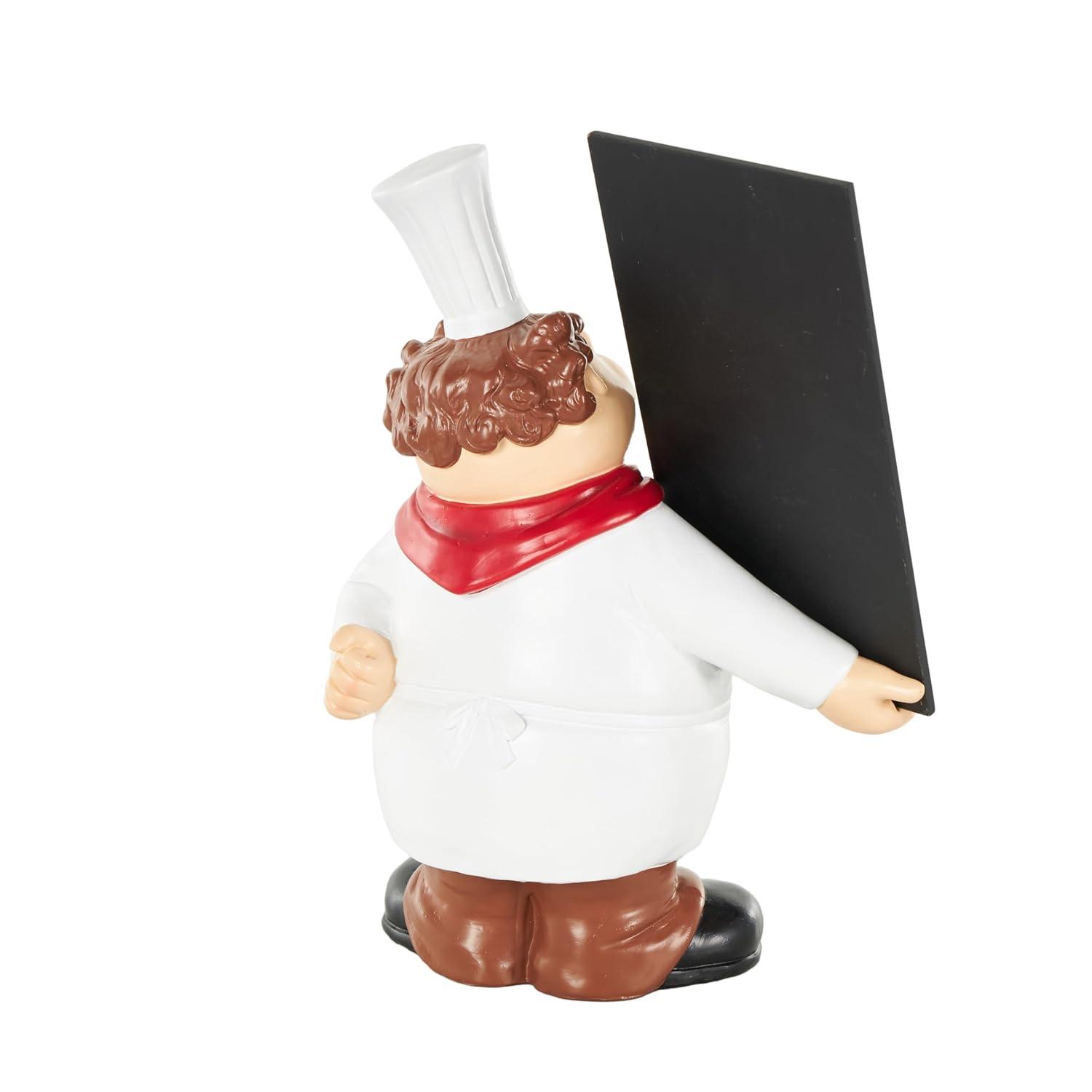 Deco 79 Polystone Chef Decorative Sculpture Kitchen Decorative Figurine Home Decor Statue with Chalkboard, Accent Figurine 9" x 5" x 13", White