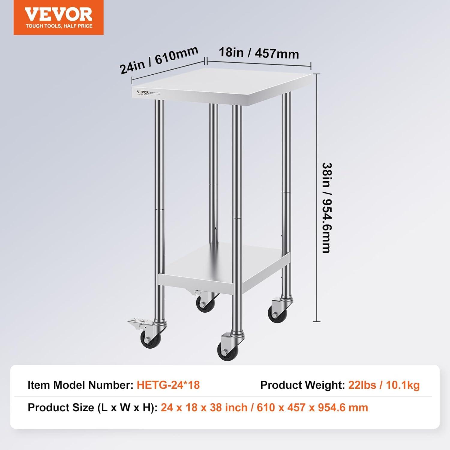 Silver Stainless Steel Adjustable Height Kitchen Cart