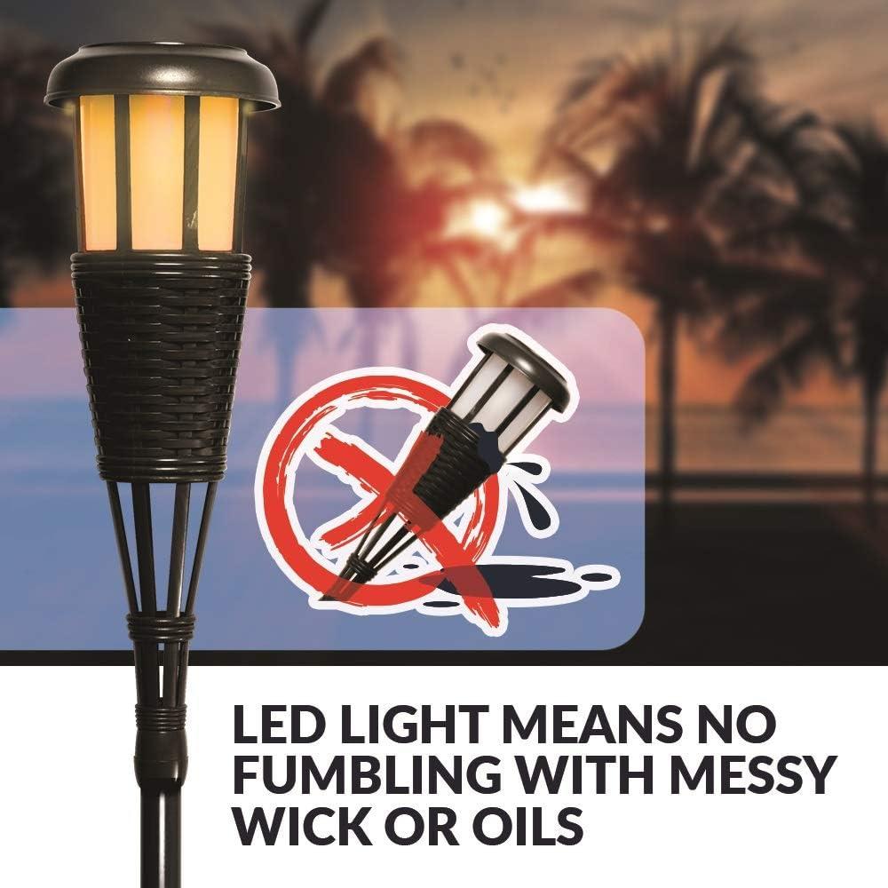 Solar Flickering LED Island Torches, Dusk-to-Dawn Dancing Flame Outdoor Landscape Lighting, Black, 2-Pack