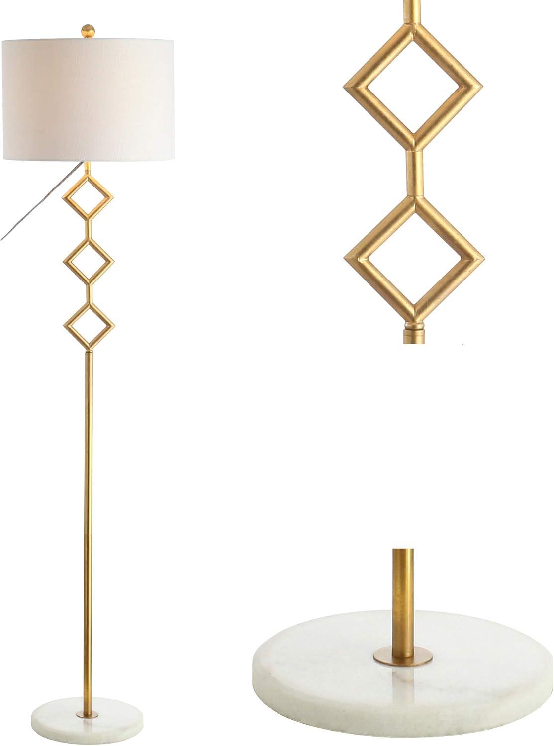 JONATHAN Y Diamante 61.5" Modern Gilt Metal with Marble Based LED Floor Lamp, Gold/White, JYL1083A
