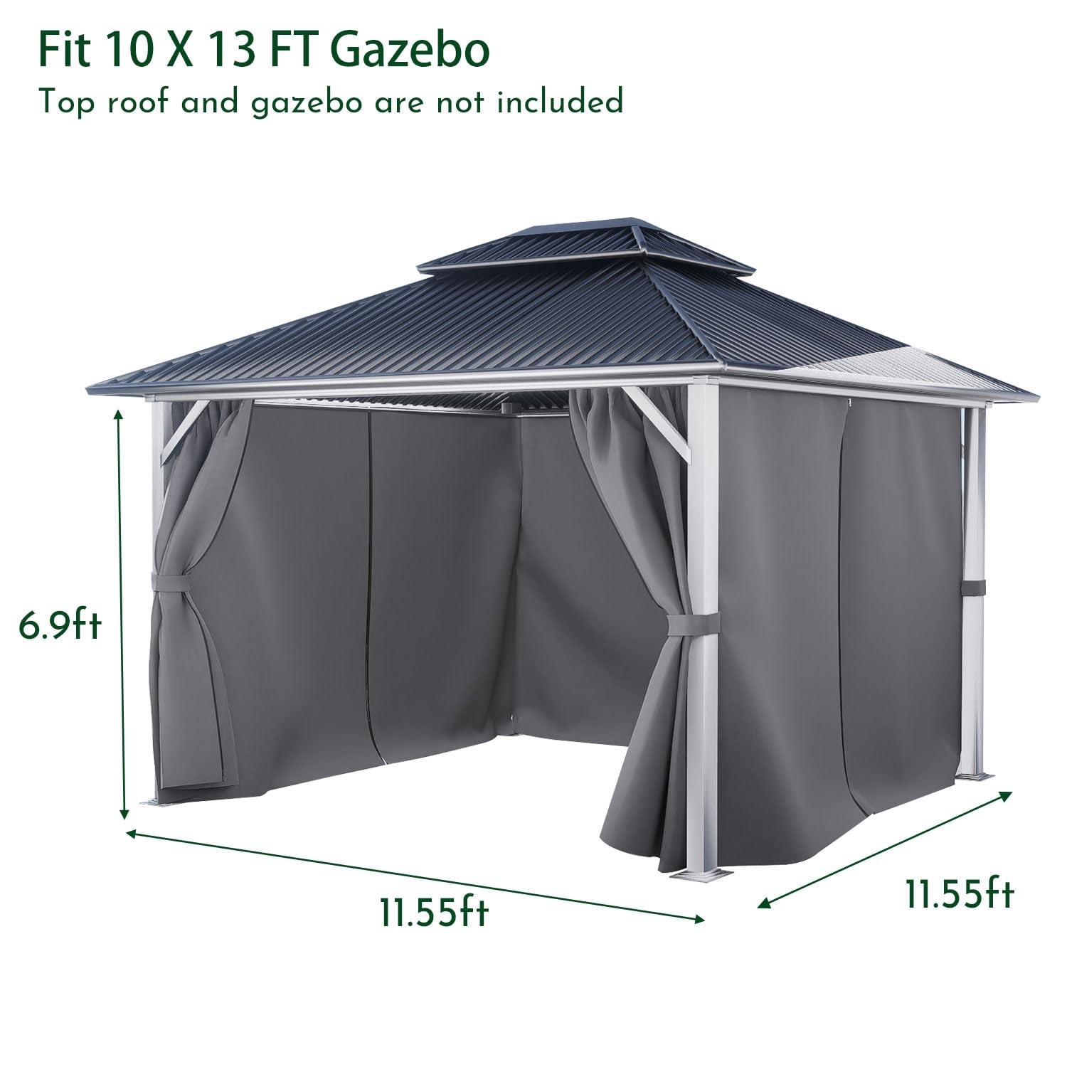 Aoodor Gazebo Curtain Replacement - Universal 4-Panel Sidewalls 10' x 13', Patio Privacy Curtains with Double Zipper, UV Resistant, Perfect for Outdoor Canopy, Garden, and Backyard (Curtain Only) Grey