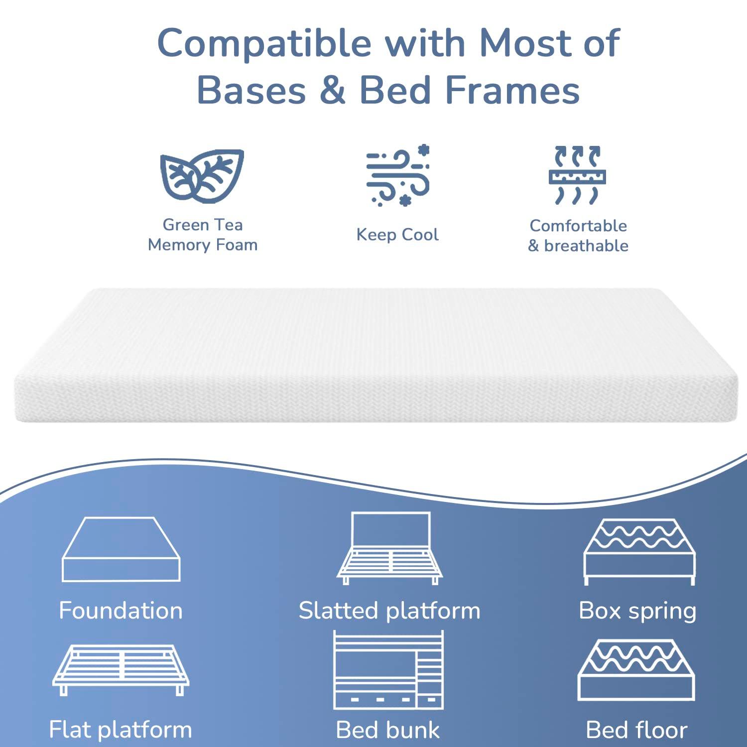 FDW 5 Inch Full Green Tea Memory Foam Mattress Cooling Gel Infused Mattress,Medium Firm Mattresses Fiberglass Free/CertiPUR-US