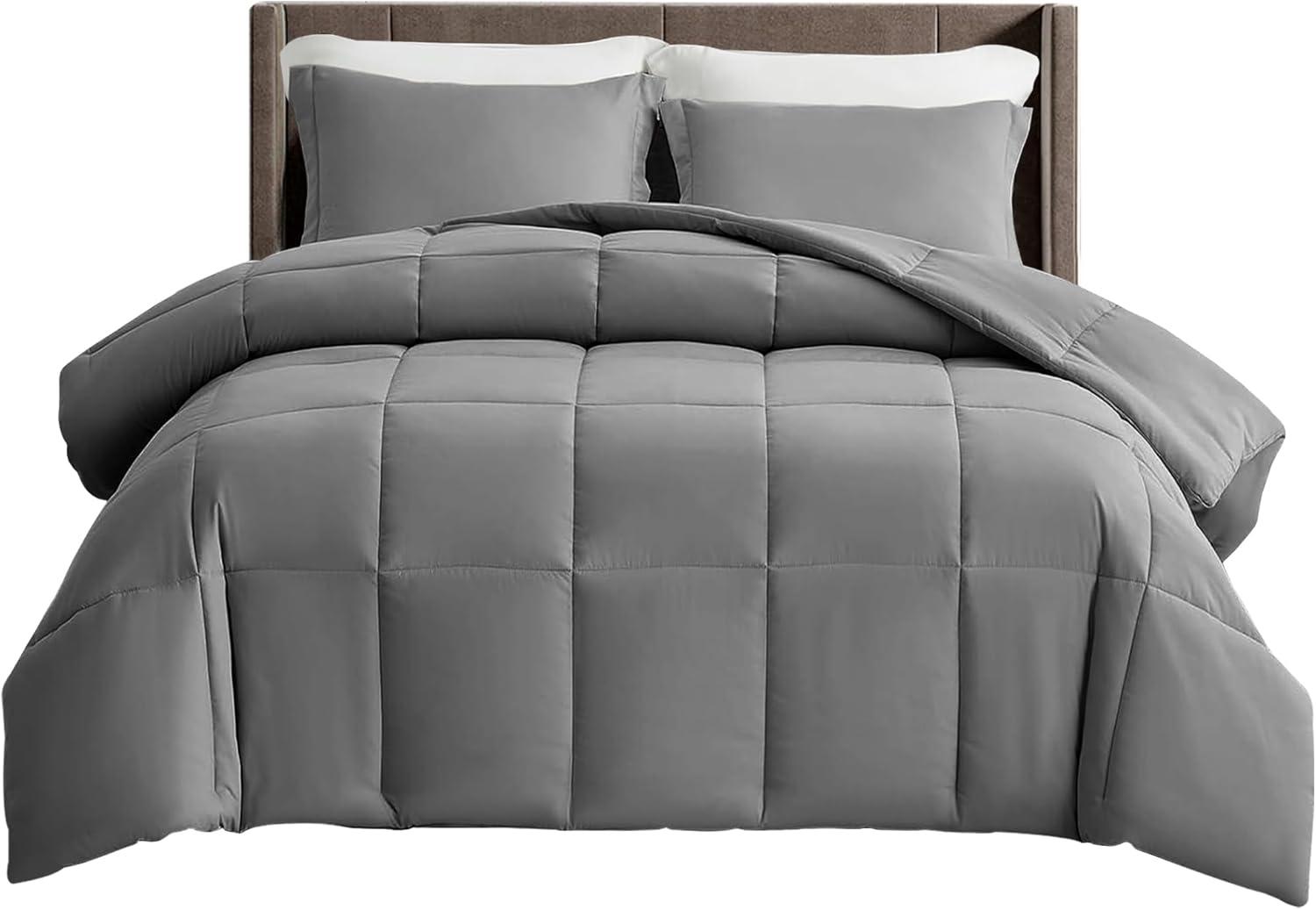 Lux Decor Collection Reversible Down Alternative Soft Quilted Queen Comforter - All Season Duvet Insert with Corner Tabs (Queen, Grey)