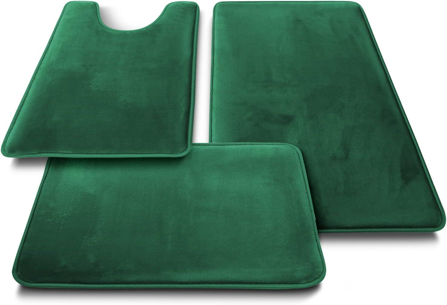 Clara Clark Bathroom Rugs, Ultra Soft Plush Bath Mat for Bathroom, Non-Slip, Velvet Memory Foam Set of 2 Bath Rugs, 17 x 24, Solid Hunter Green