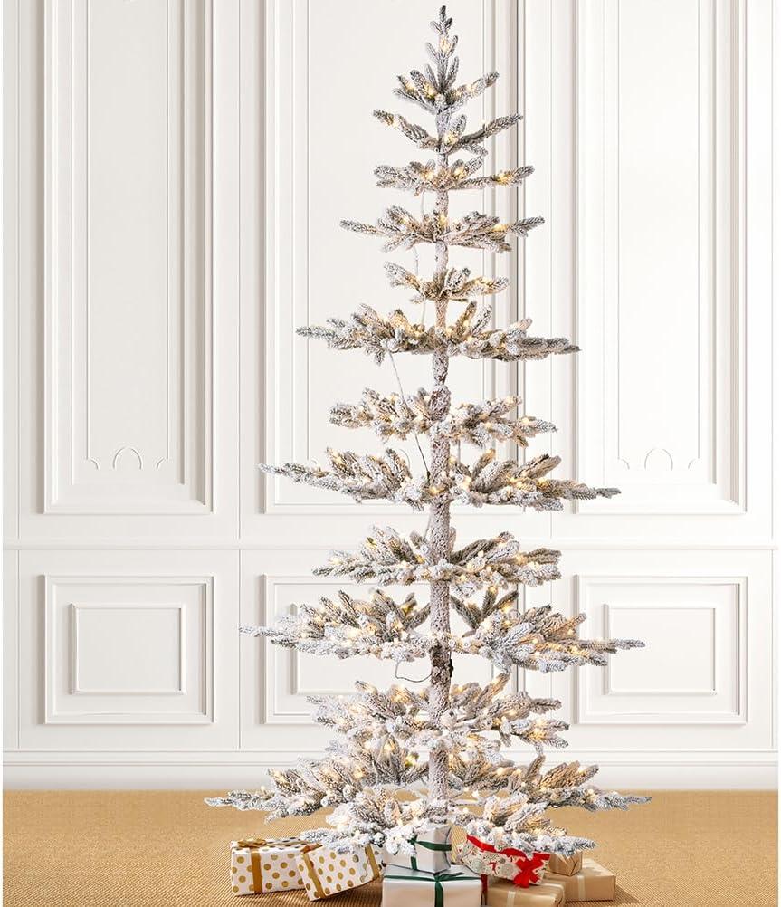 Glitz Design Glitzhome 9ft Deluxe Pre-Lit Flocked Pine Artificial Christmas Tree with 650 Warm White