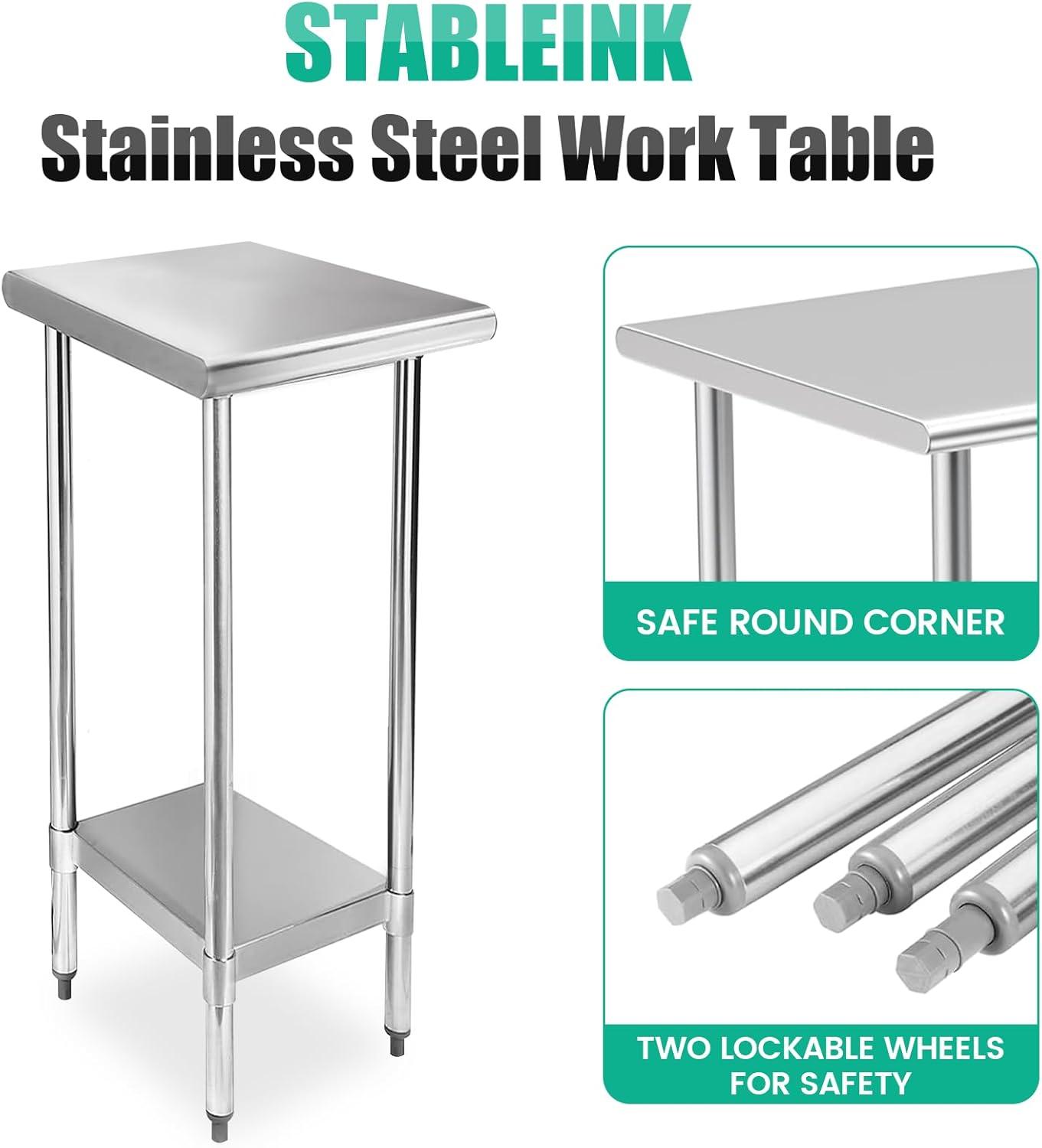 Compact Stainless Steel Adjustable Work Table with Undershelf