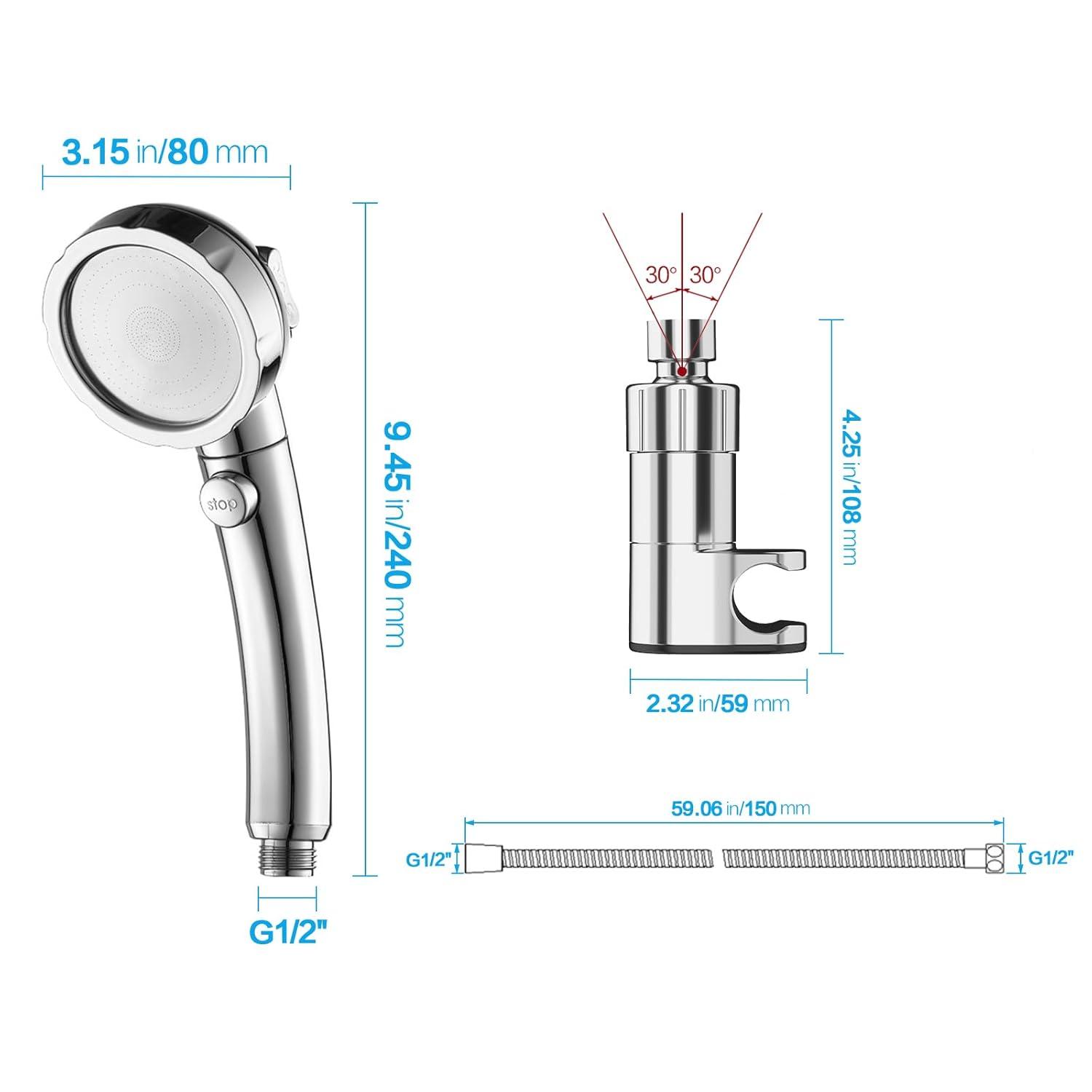 KAIYING Drill-Free High Pressure Handheld Shower Head with ONOFF Pause Switch 3 Spray Modes Water Saving Showerhead Detachable Puppy Shower Accessories (MShower Head (Chrome)+Bracket + Hose)