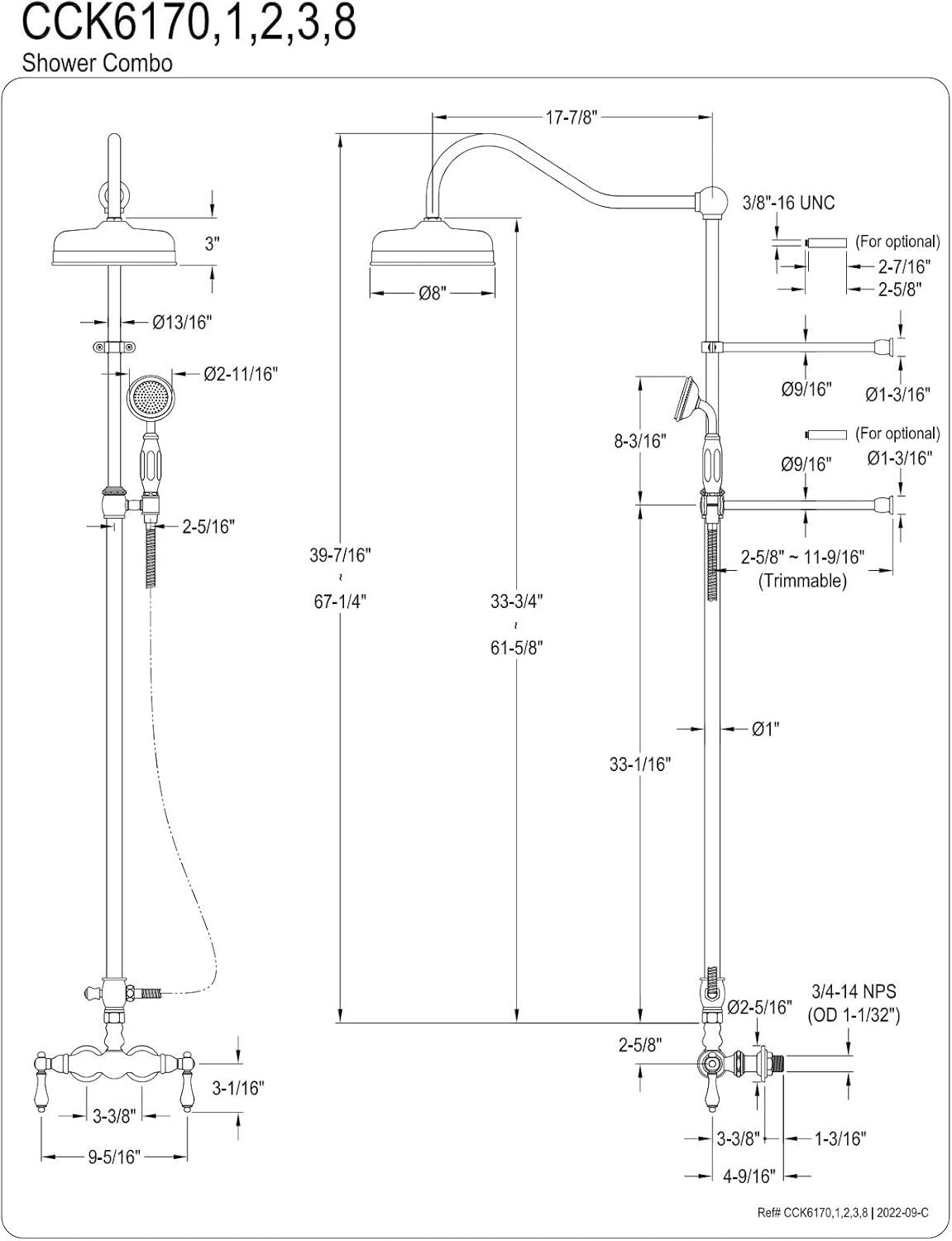 Kingston Brass Kingston Brass Vintage Tub Wall Mount Rain Drop Shower System with Hand Shower CCK6173