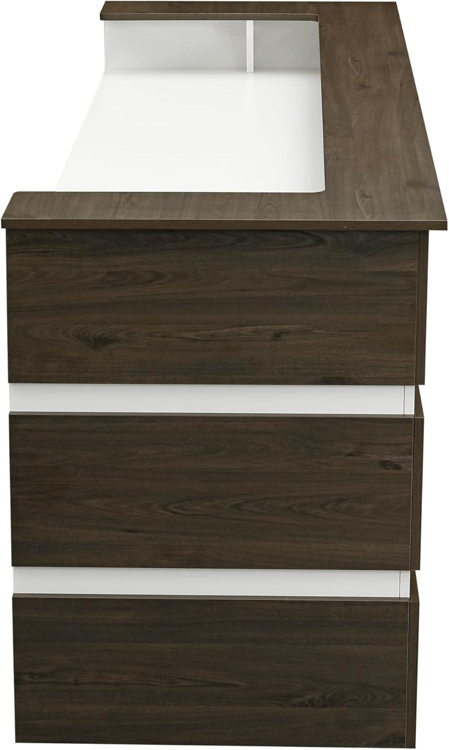 Mares 87'' Walnut and White Wood Reception Desk with Drawers