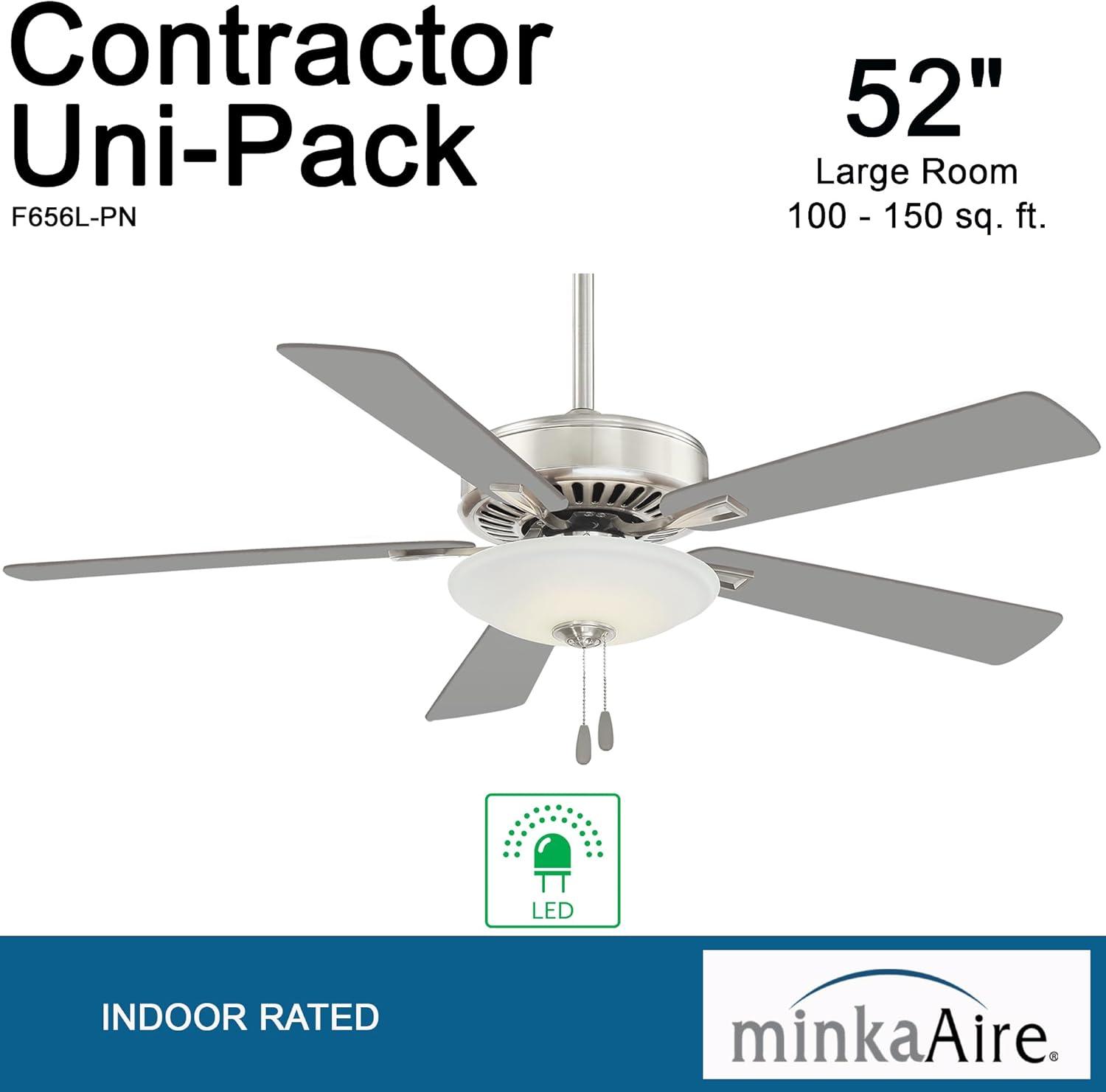52" Minka Aire Modern Indoor Ceiling Fan with LED Light Polished Nickel White Glass Shade for Living Room Kitchen Bedroom Family