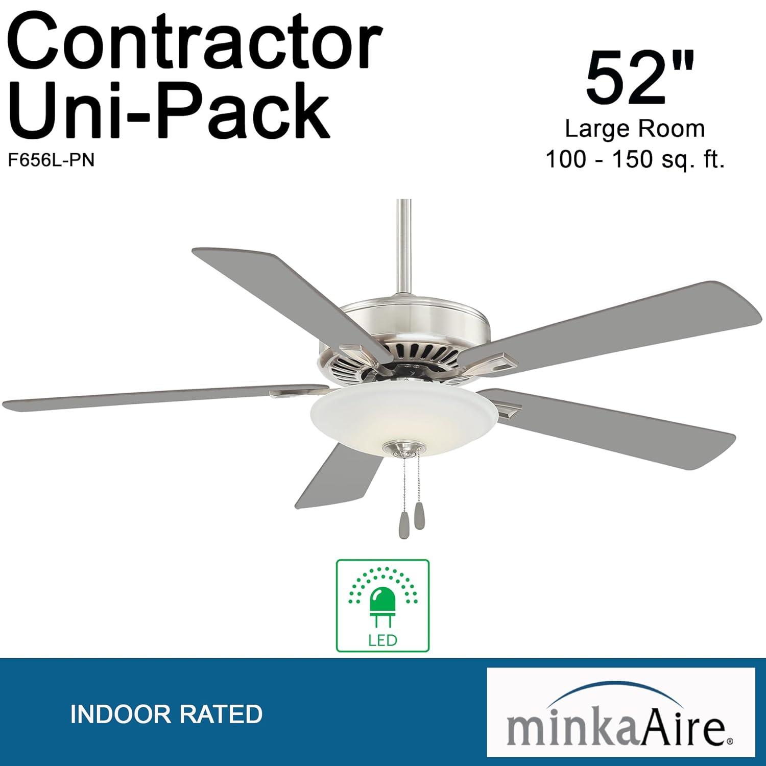 52" Minka Aire Modern Indoor Ceiling Fan with LED Light Polished Nickel White Glass Shade for Living Room Kitchen Bedroom Family