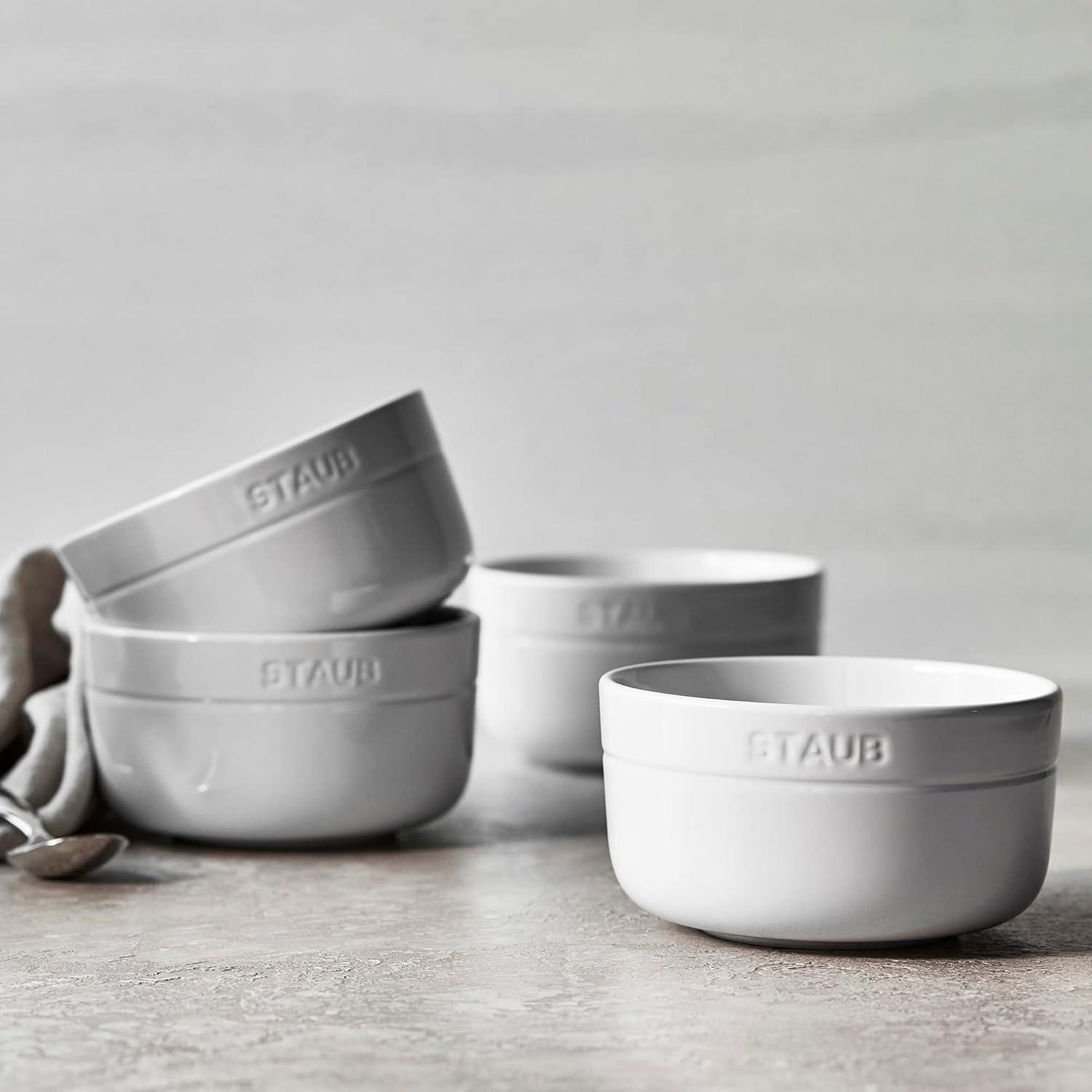 Staub Dining Line 4 Piece Ceramic Bowl Set, White