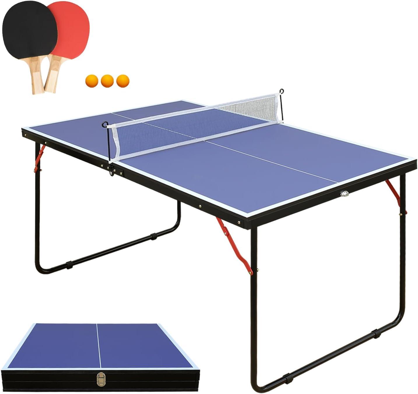 Sesslife 4.5ft Table Tennis Table, Portable & Foldable Ping Pong Table Set, Indoor/Outdoor Game Table with Net, 2 Table Tennis Paddles and 3 Balls