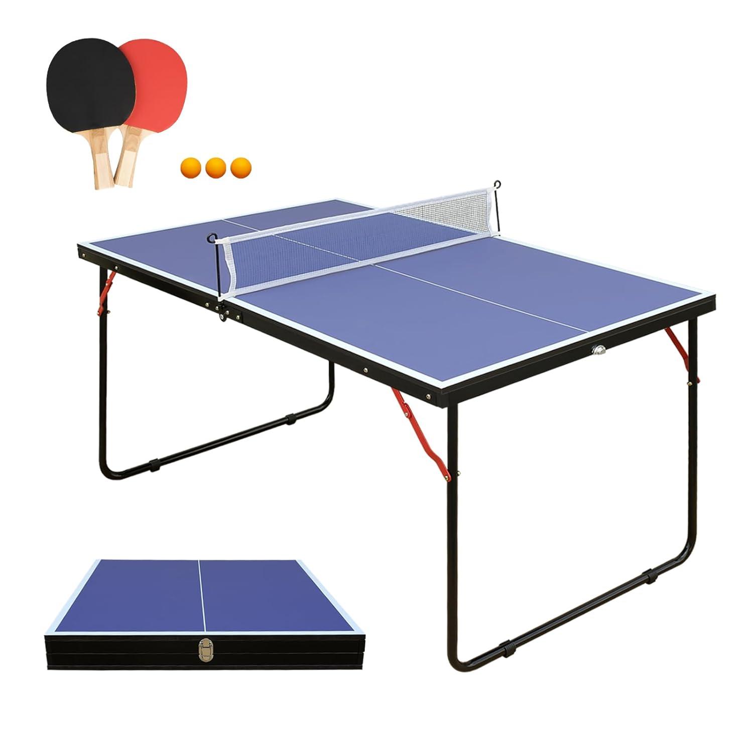 Sesslife 4.5ft Table Tennis Table, Portable & Foldable Ping Pong Table Set, Indoor/Outdoor Game Table with Net, 2 Table Tennis Paddles and 3 Balls