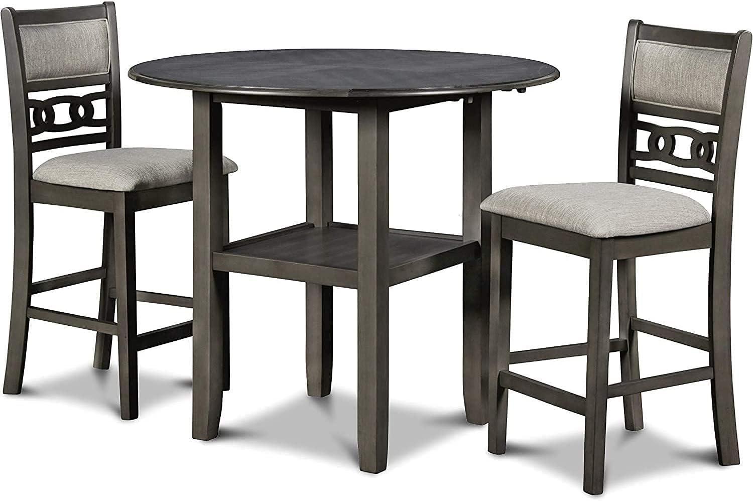 New Classic Furniture Furniture Gia Solid Wood Counter Drop Leaf Table 2 Chairs in Gray