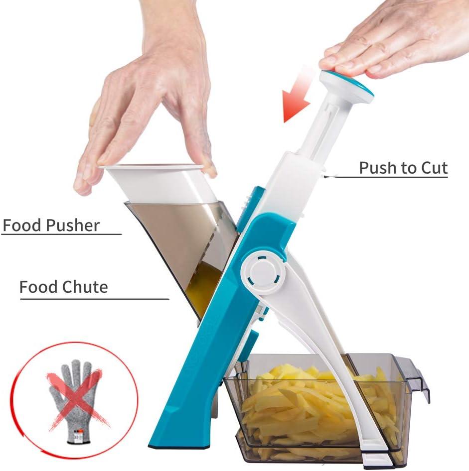ONCE FOR ALL Safe Mandoline Slicer 5 in 1 Vegetable Cutter, Strips Julienne Dicer Adjustable Thickness 0.1-8 mm for Kitench Fast Meal Prep (Light Blue)